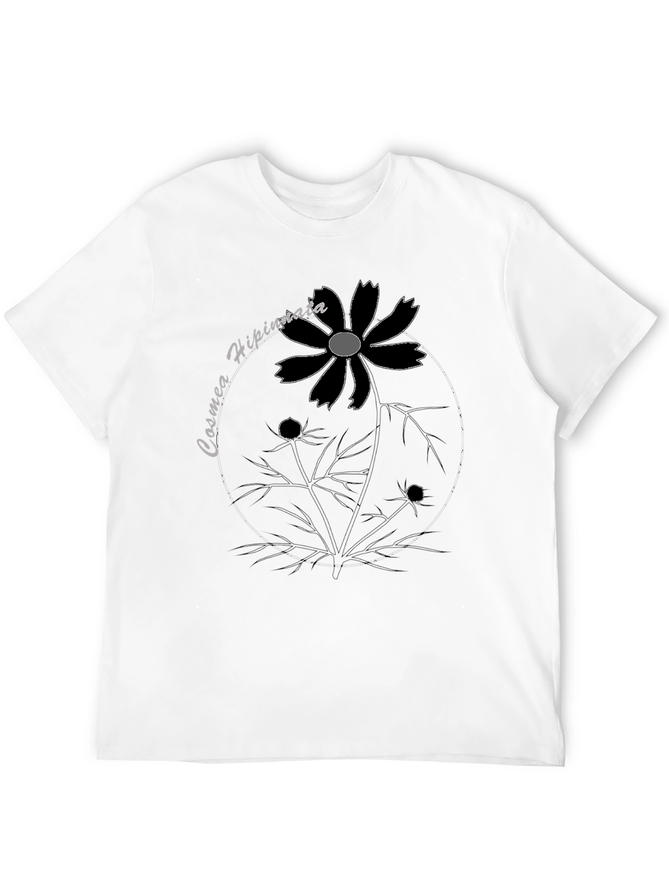 Cosmea Hipinnata Flower Graphic Black T-Shirt