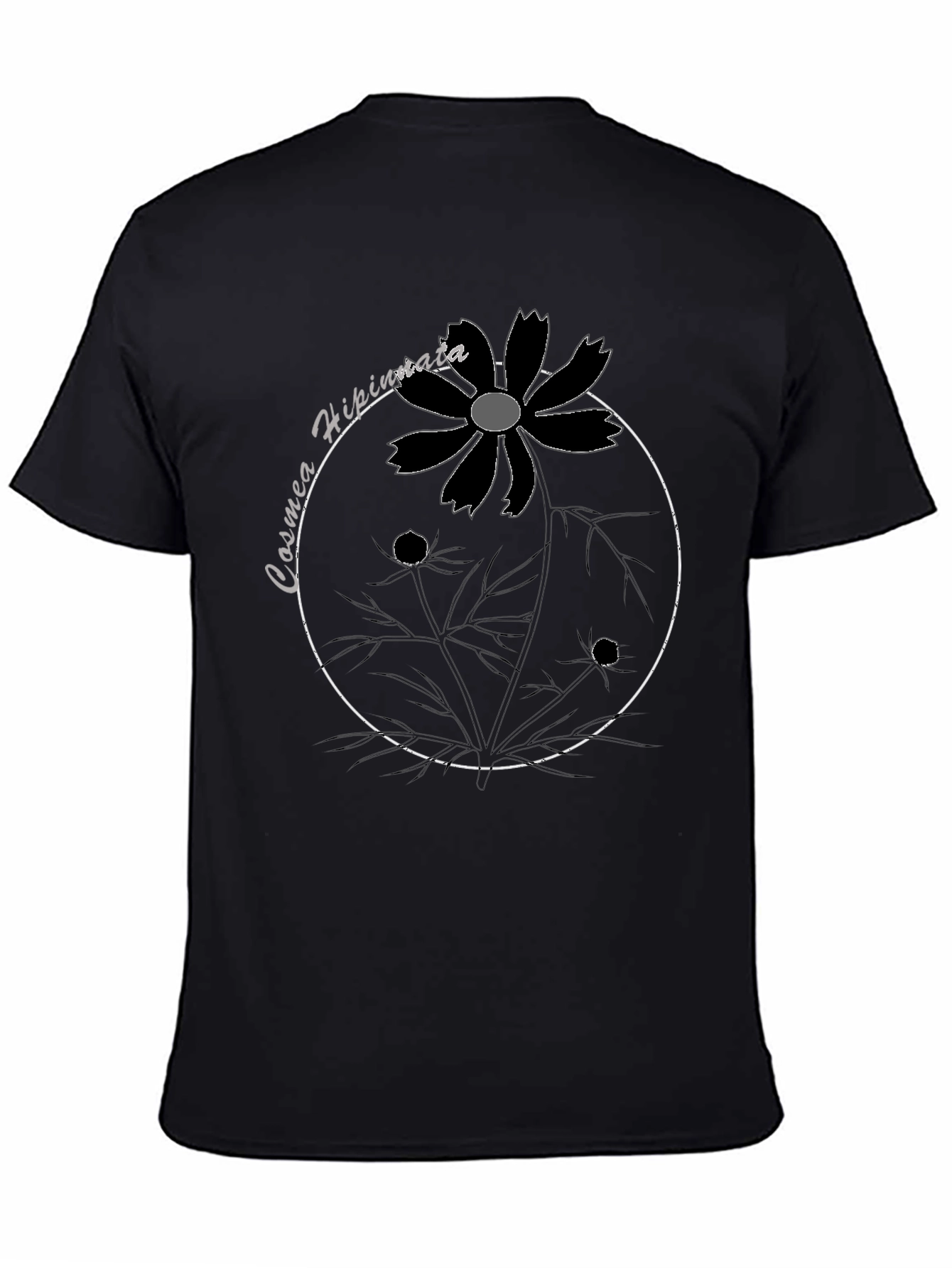 Cosmea Hipinnata Flower Graphic Black T-Shirt