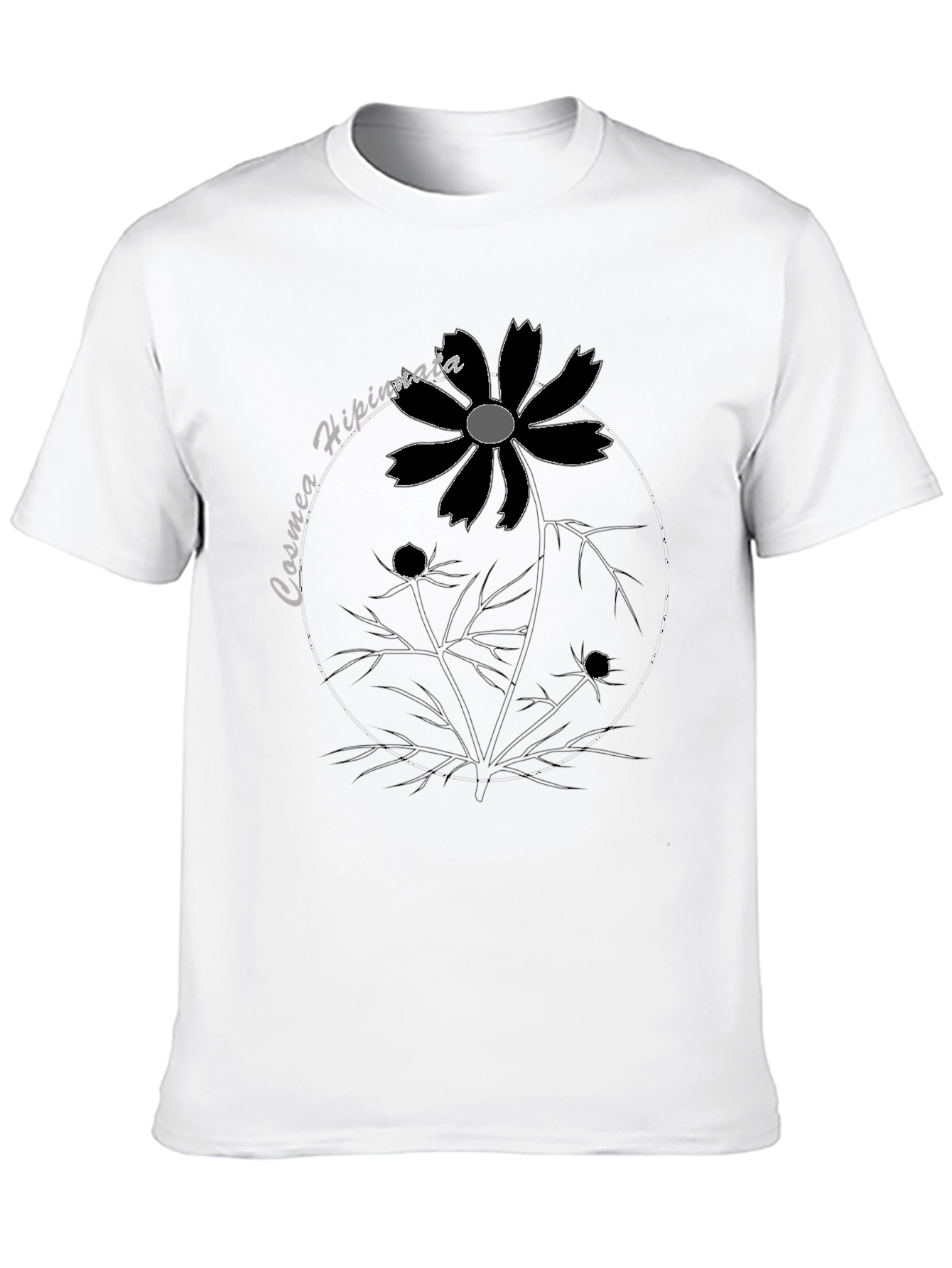Cosmea Hipinnata Flower Graphic Black T-Shirt