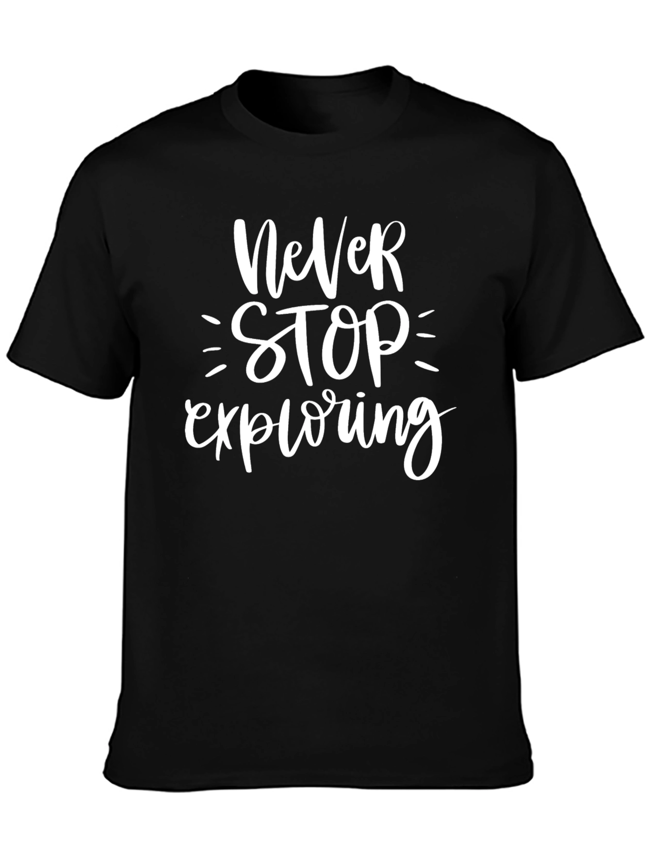 Never Stop Exploring Black Graphic Tee