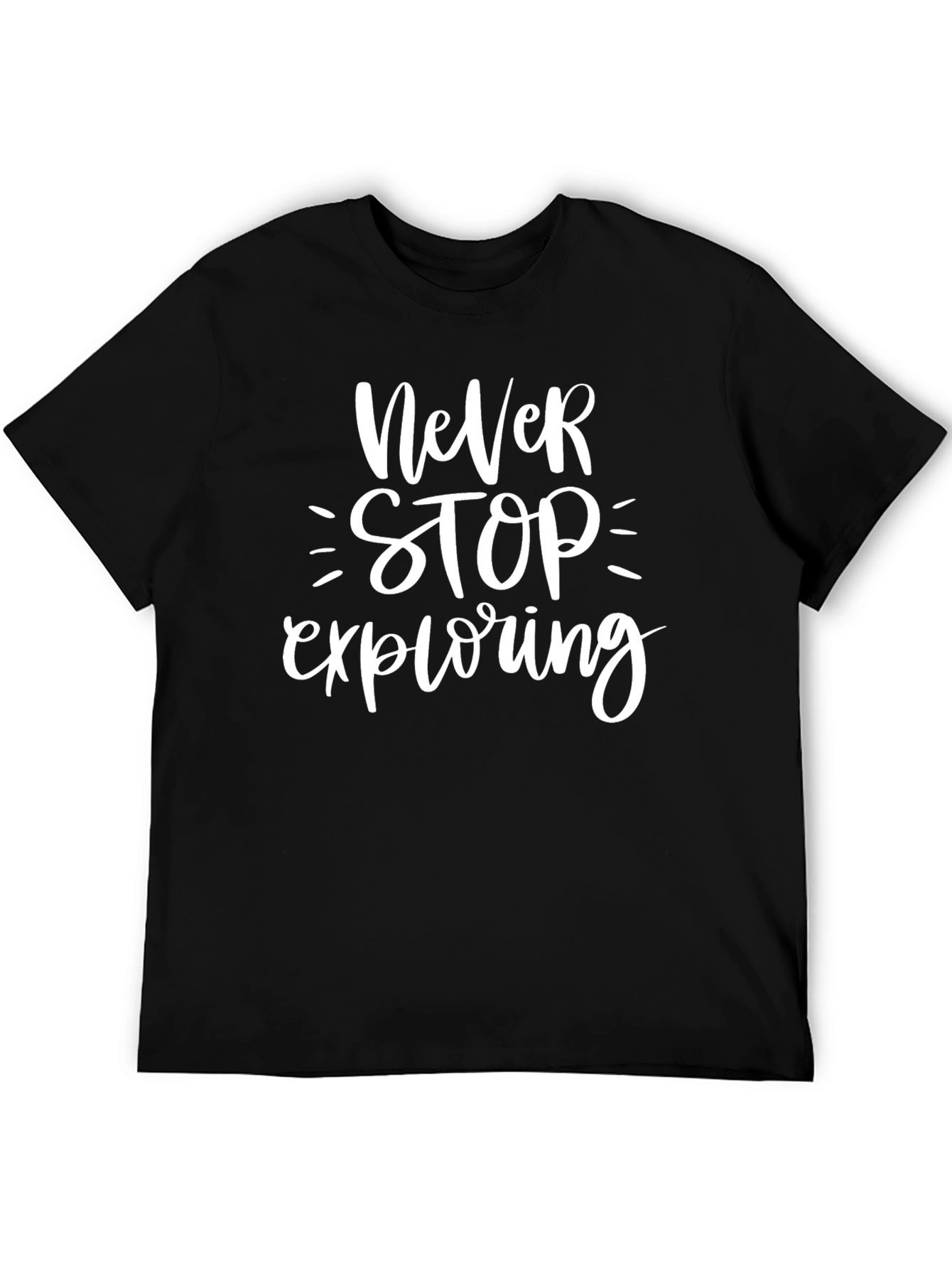 Never Stop Exploring Black Graphic Tee