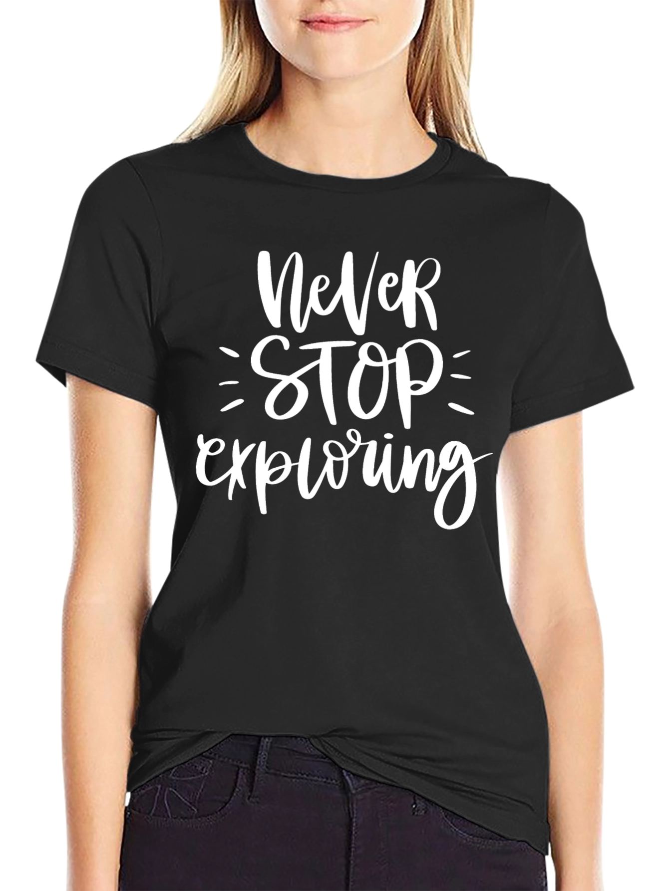 Never Stop Exploring Black Graphic Tee