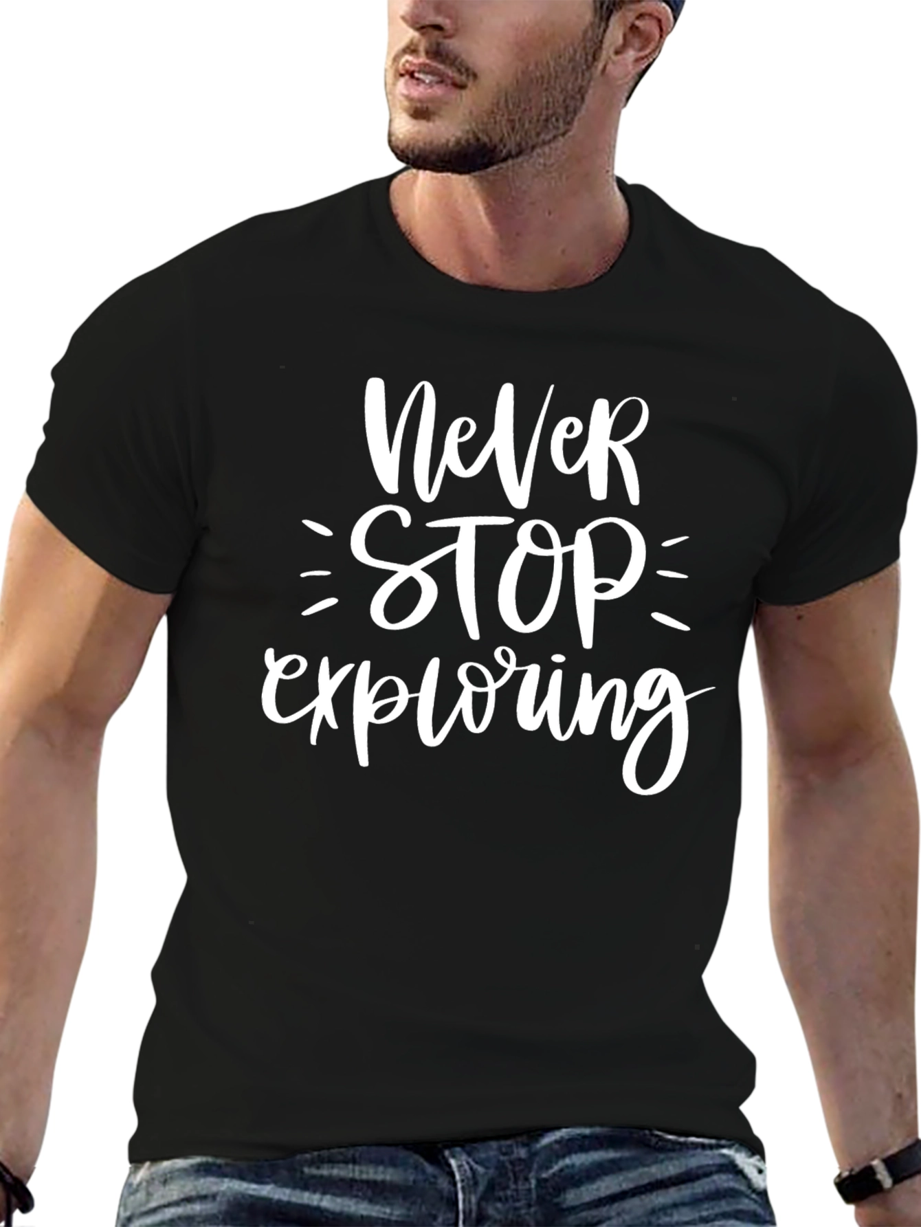 Never Stop Exploring Black Graphic Tee