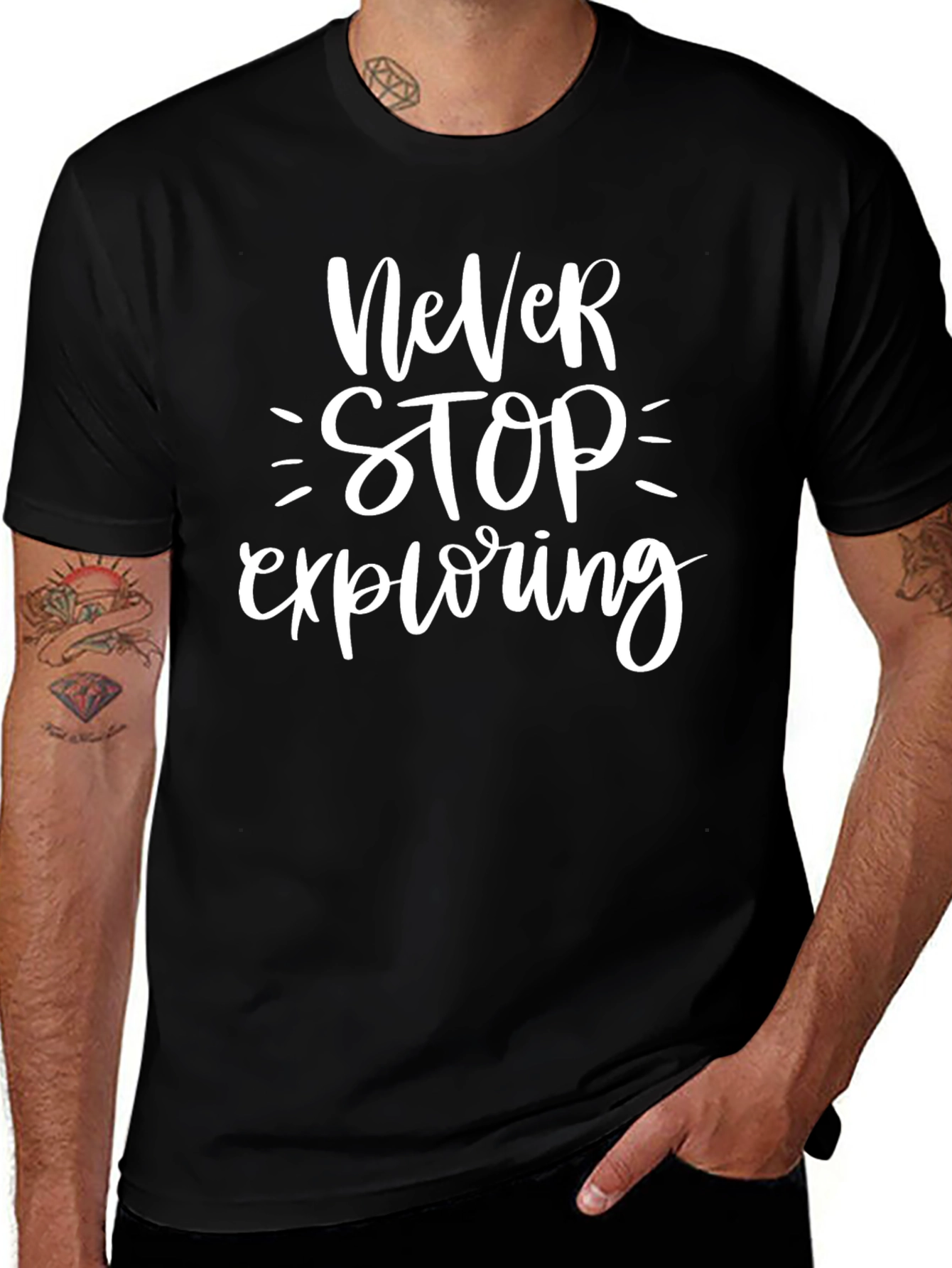 Never Stop Exploring Black Graphic Tee
