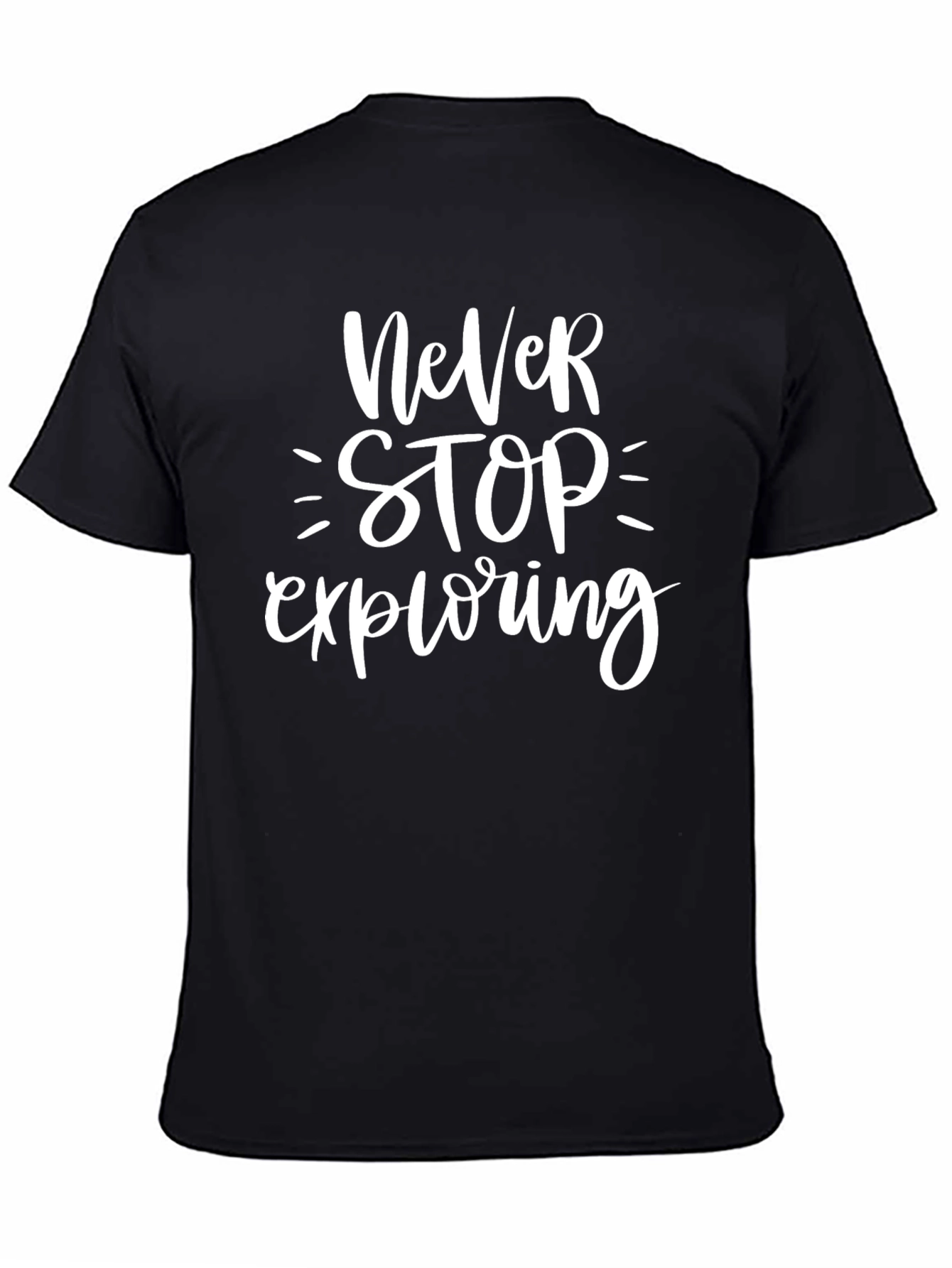 Never Stop Exploring Black Graphic Tee