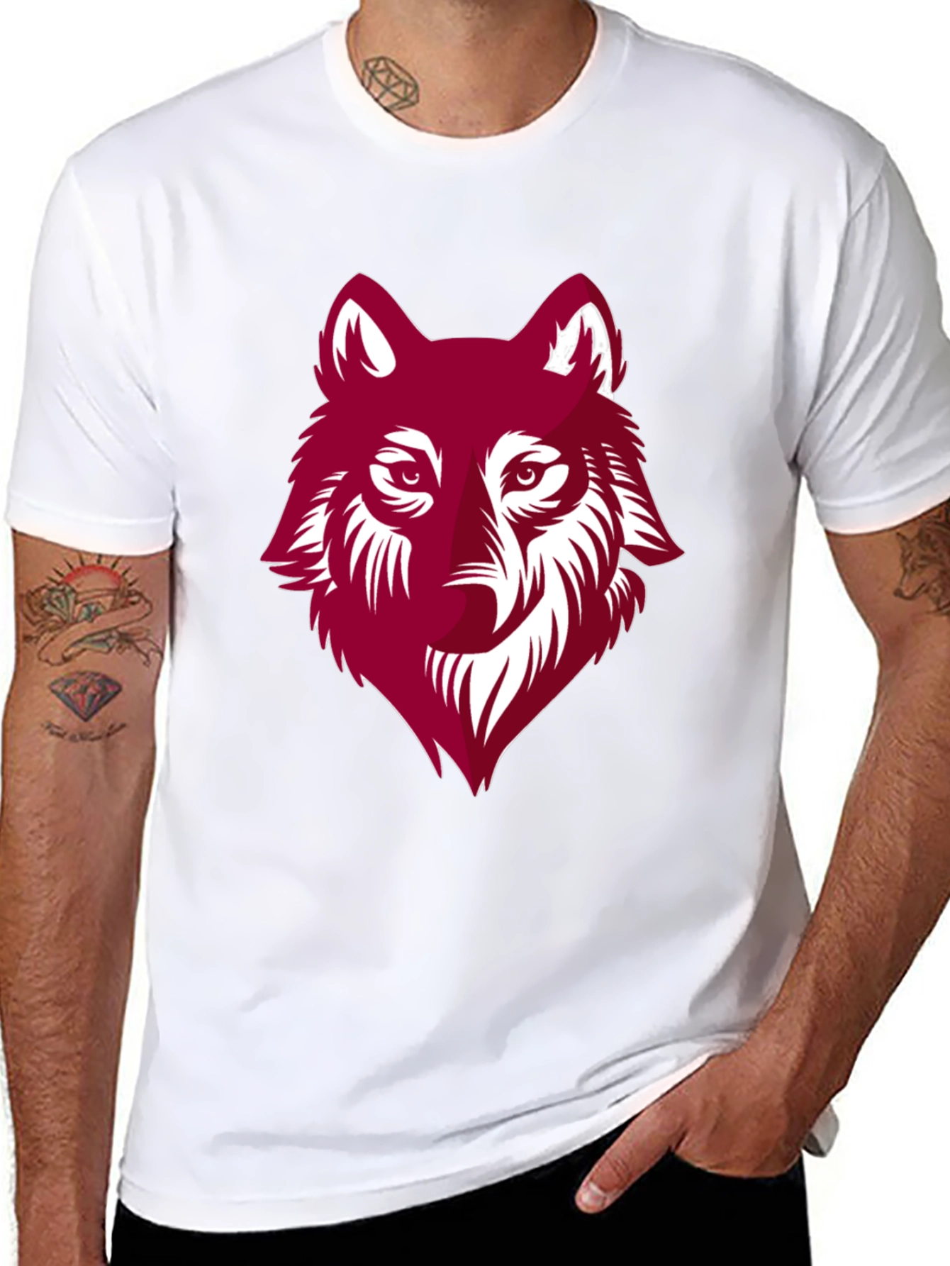 Maroon Wolf Graphic Black T-Shirt