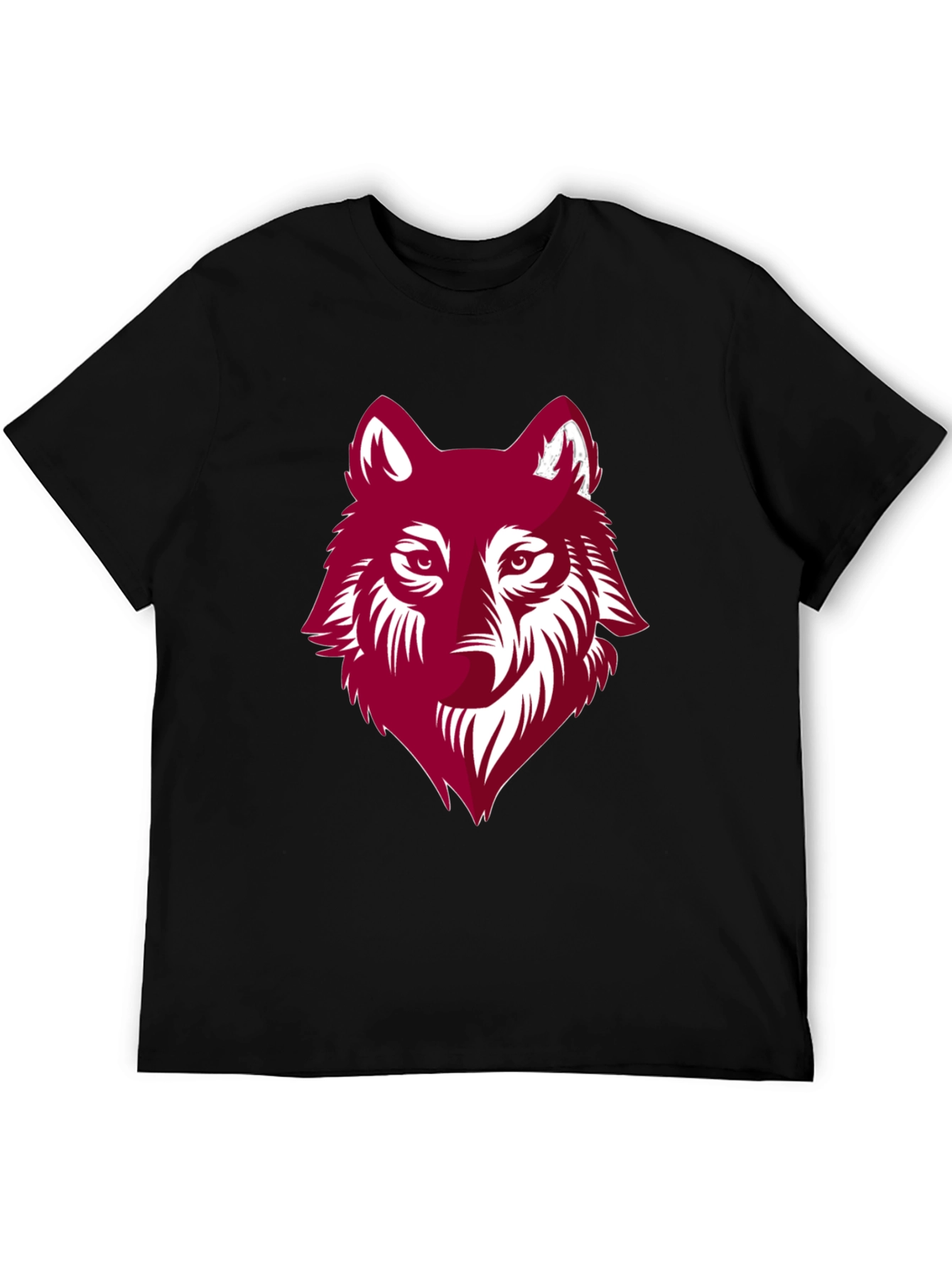 Maroon Wolf Graphic Black T-Shirt