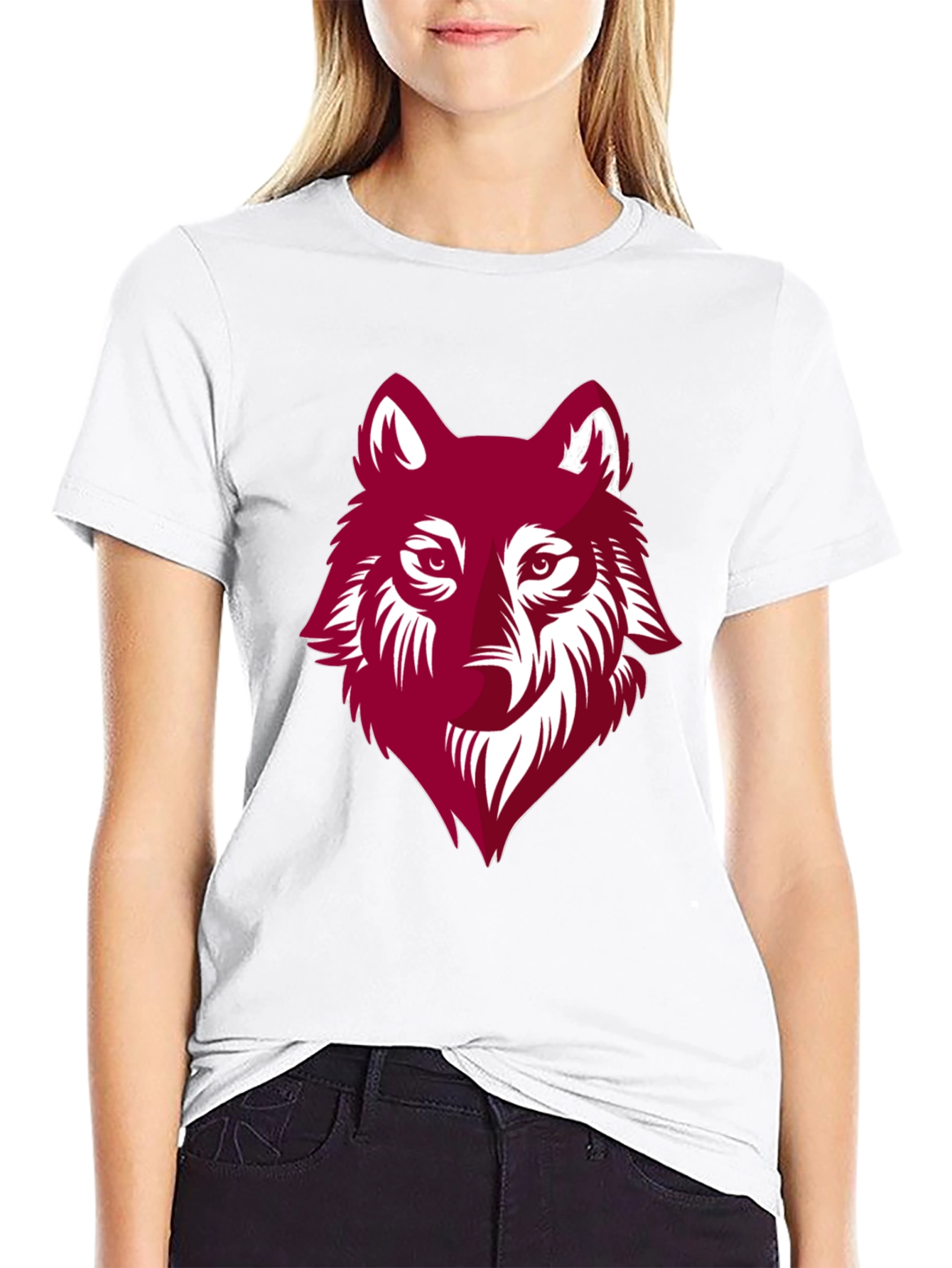 Maroon Wolf Graphic Black T-Shirt