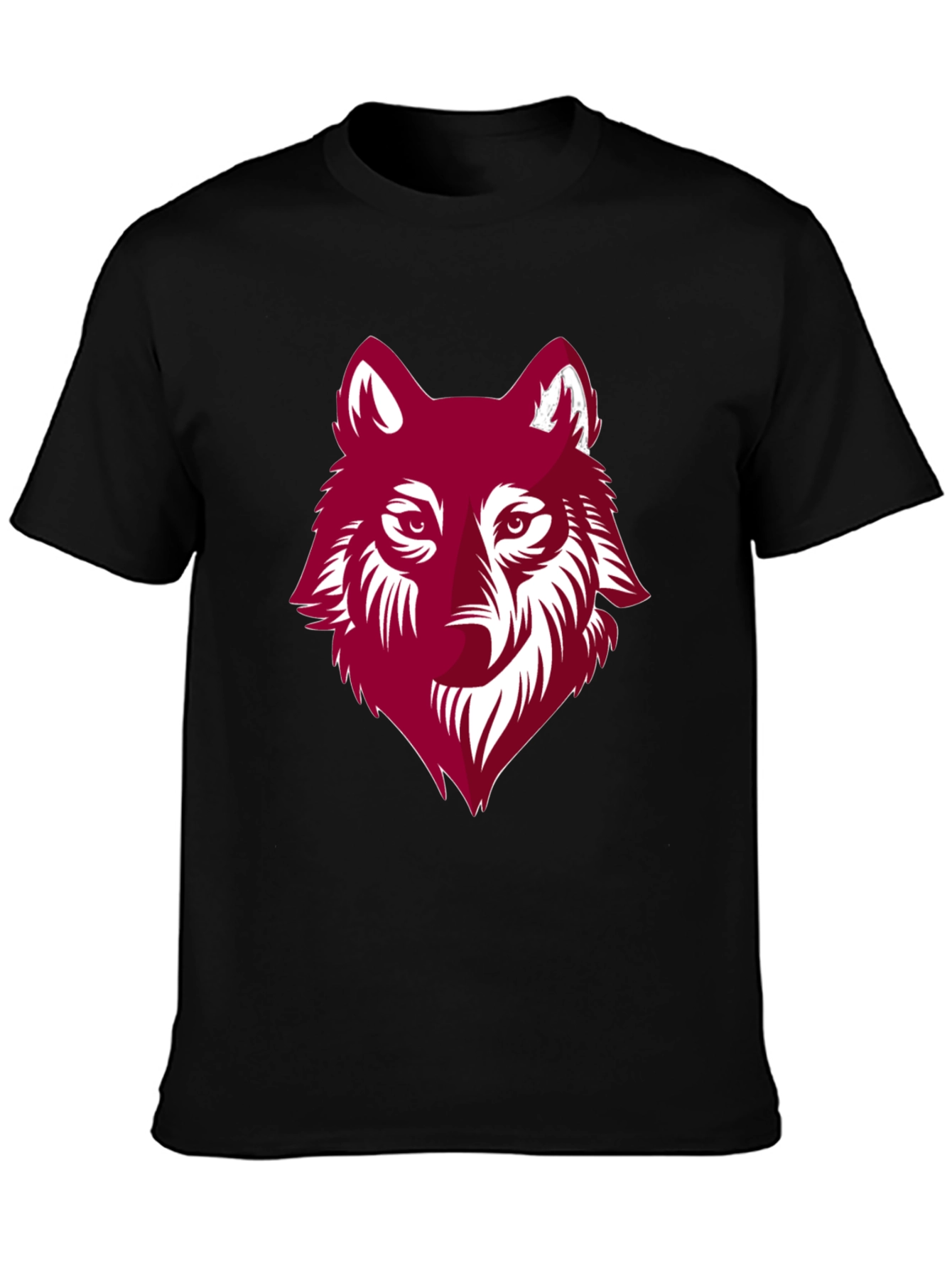 Maroon Wolf Graphic Black T-Shirt