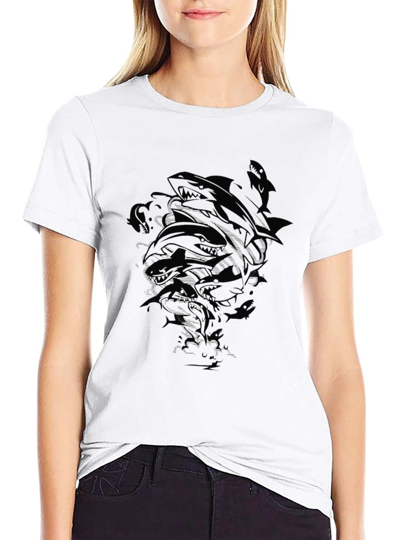 Mens Black Shark Graphic Print T-Shirt