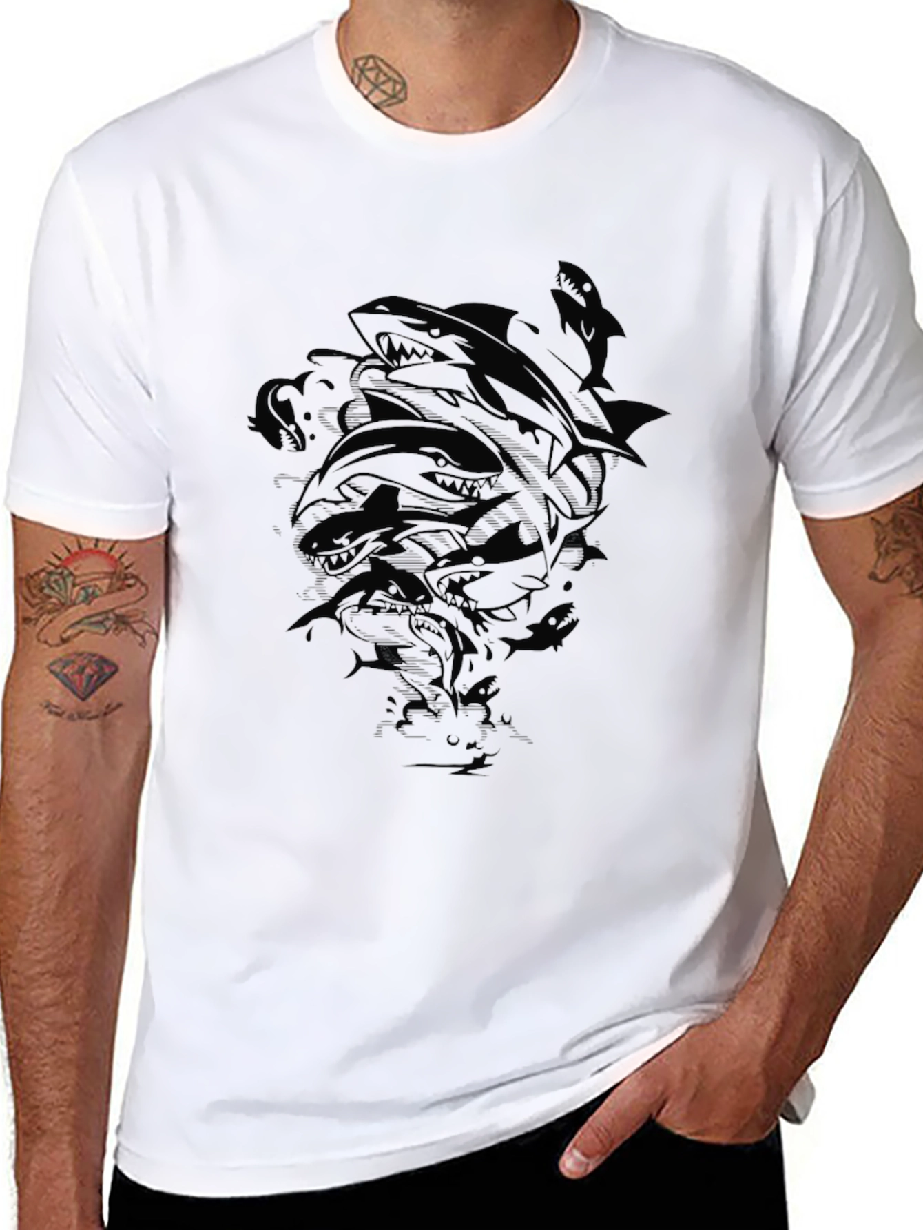Mens Black Shark Graphic Print T-Shirt