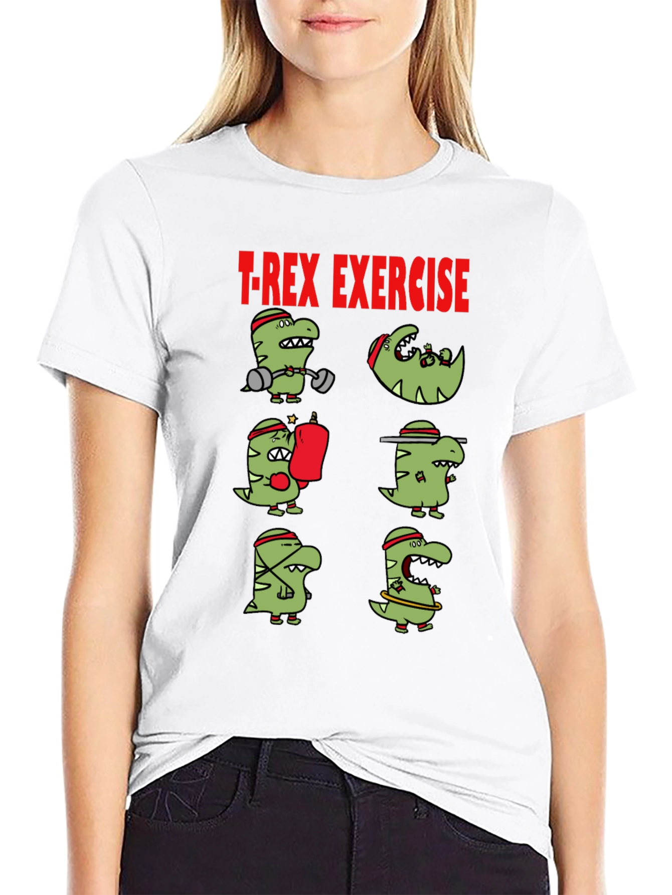 T-Rex Exercise Graphic Tee - Dino Workout Shirt