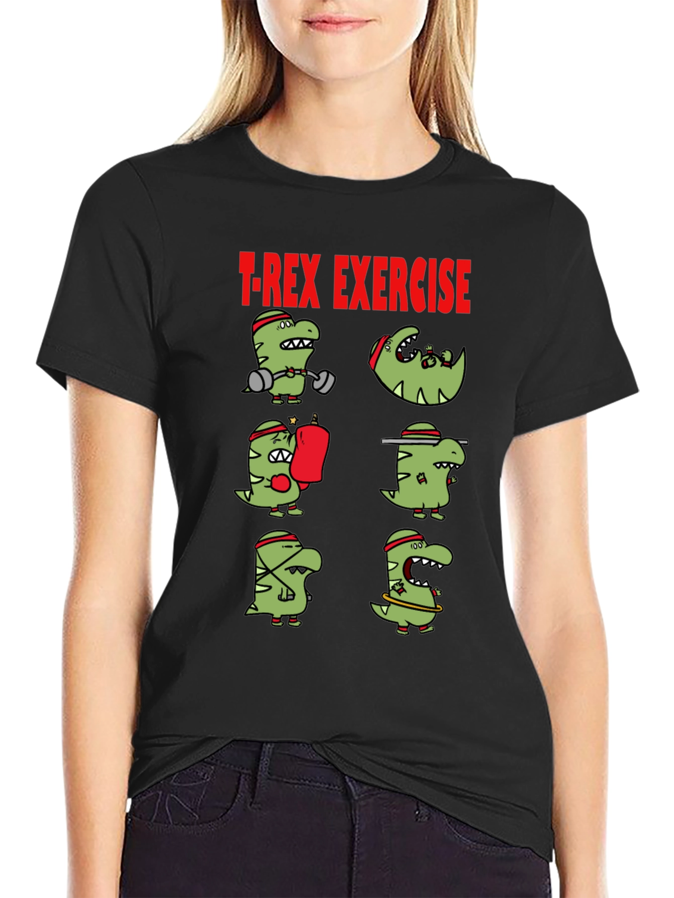 T-Rex Exercise Graphic Tee - Dino Workout Shirt