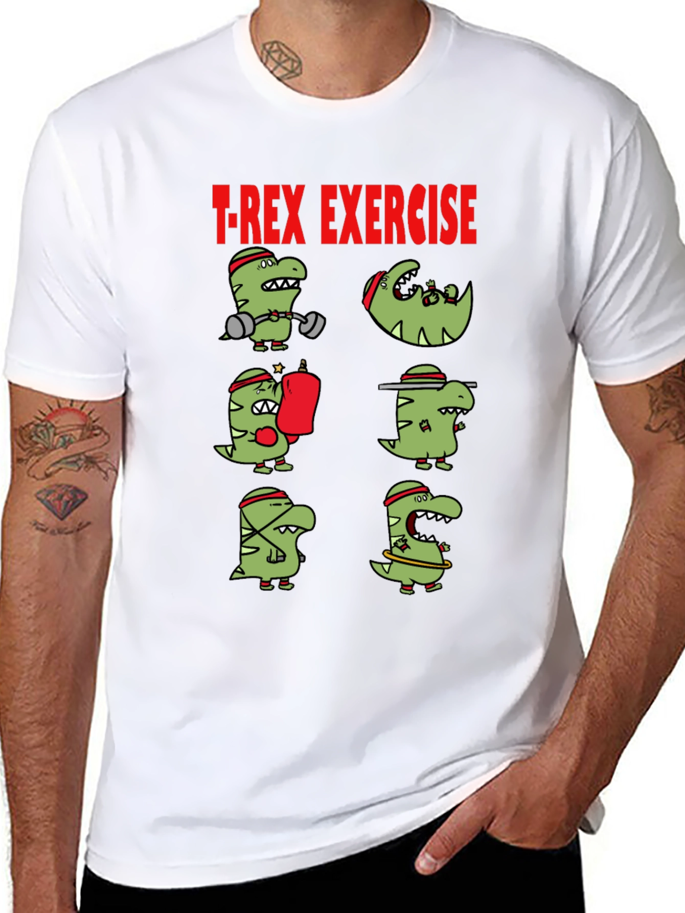 T-Rex Exercise Graphic Tee - Dino Workout Shirt