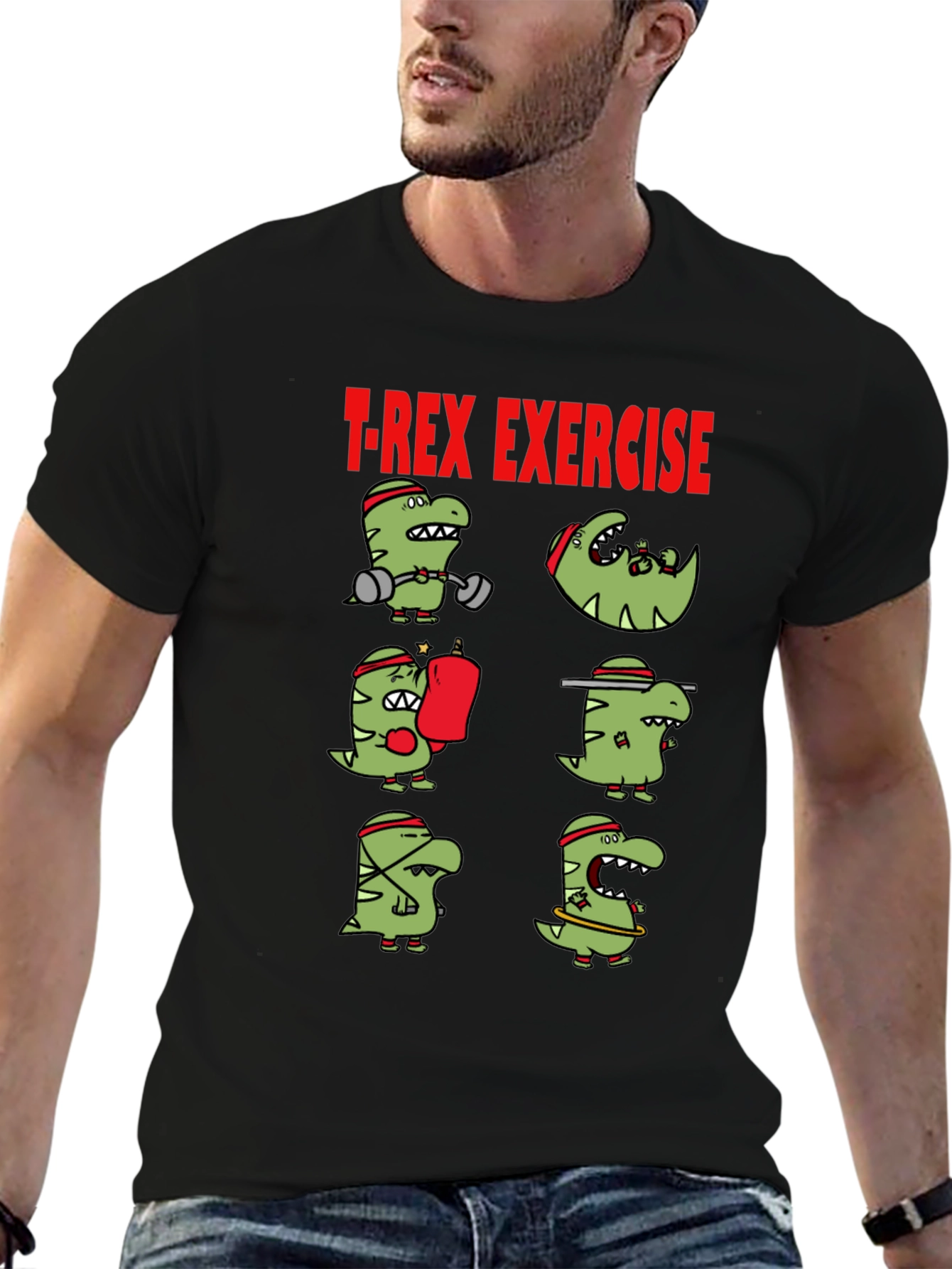 T-Rex Exercise Graphic Tee - Dino Workout Shirt