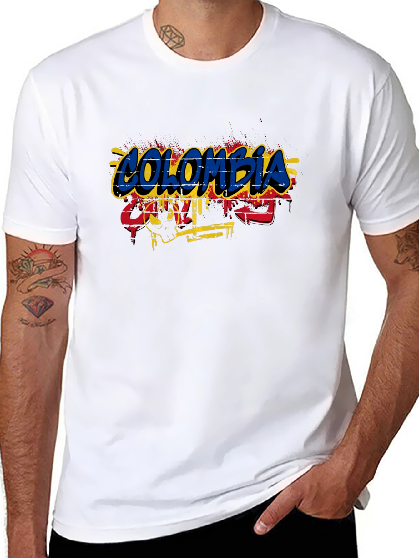 Colombia Flag Graffiti Style Mens T-Shirt
