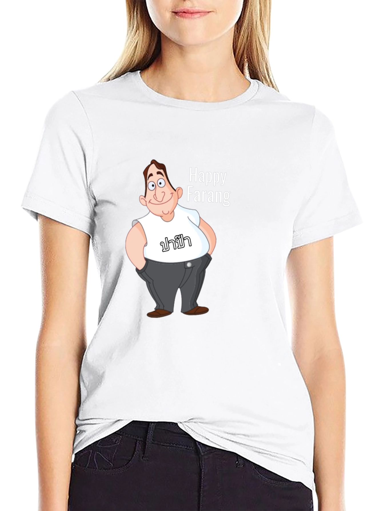 Happy Farang Graphic T-Shirt - Black Cotton Blend