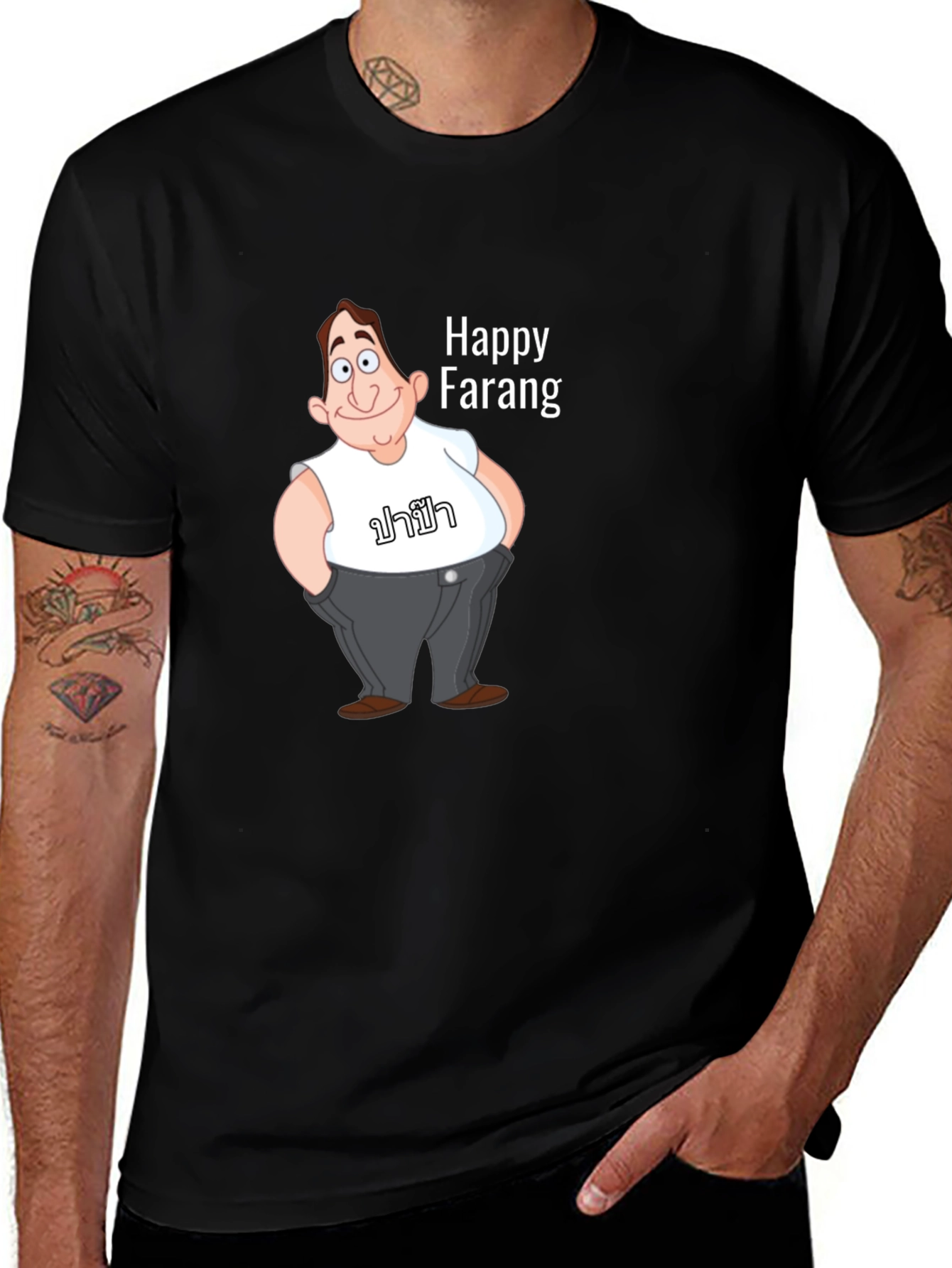 Happy Farang Graphic T-Shirt - Black Cotton Blend