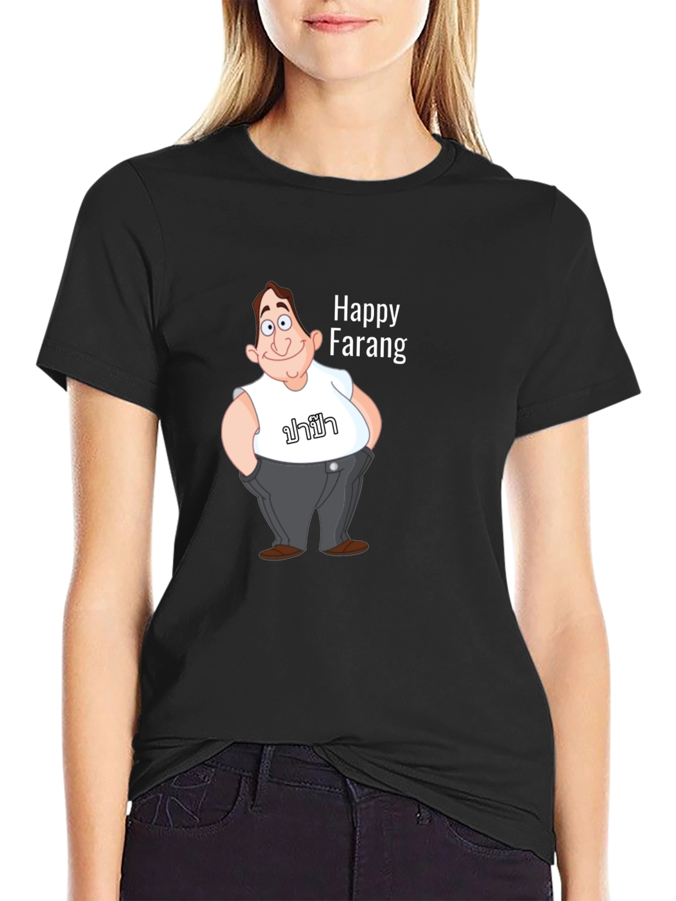 Happy Farang Graphic T-Shirt - Black Cotton Blend
