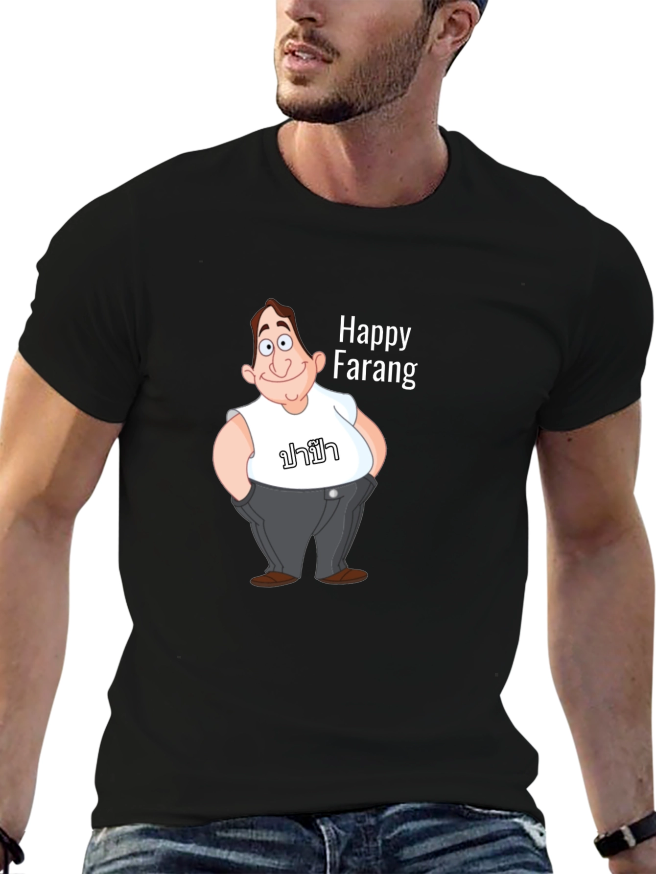 Happy Farang Graphic T-Shirt - Black Cotton Blend