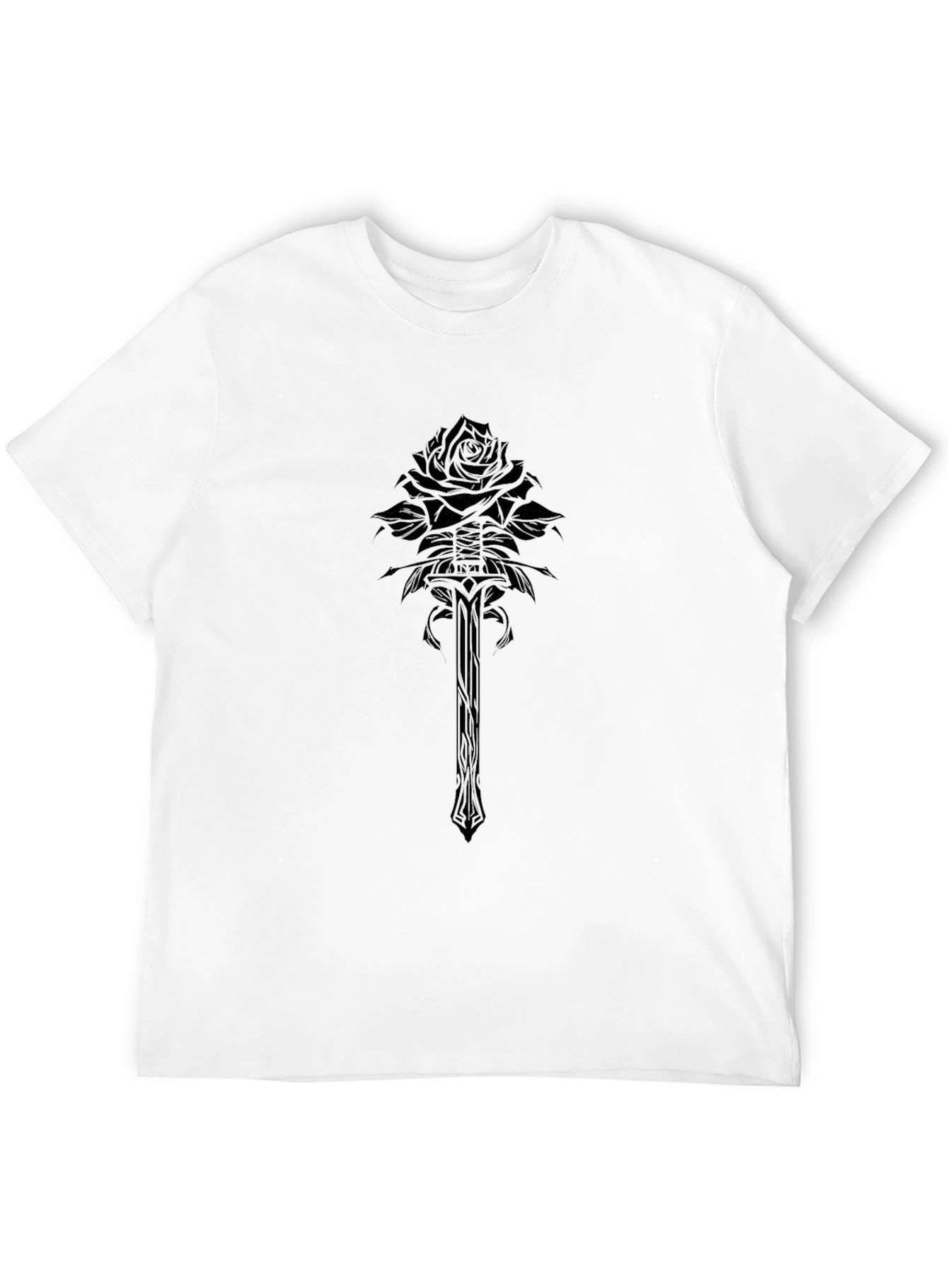 Gothic Rose & Sword Graphic Black T-Shirt