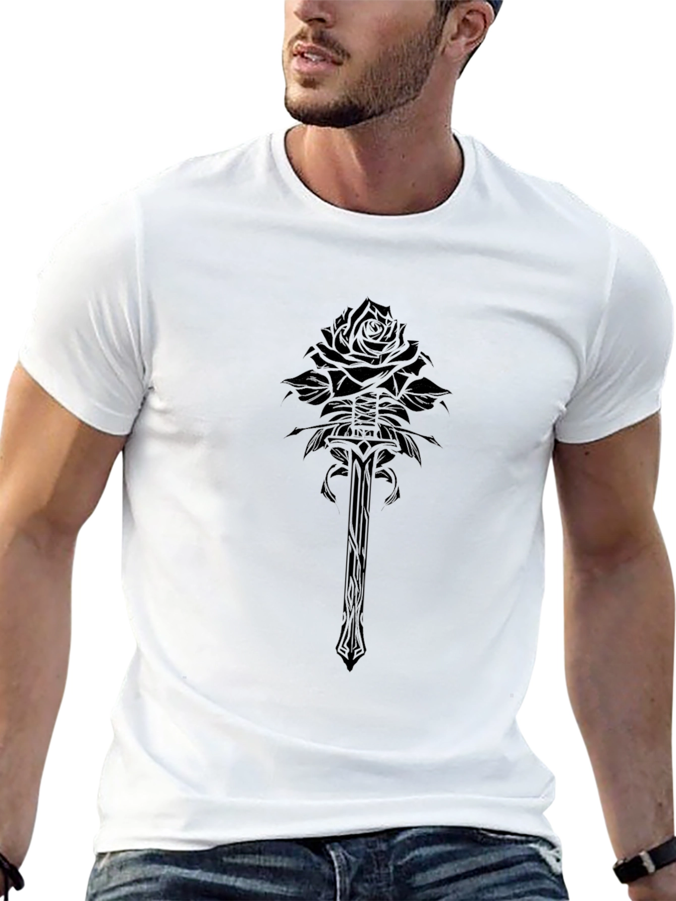 Gothic Rose & Sword Graphic Black T-Shirt