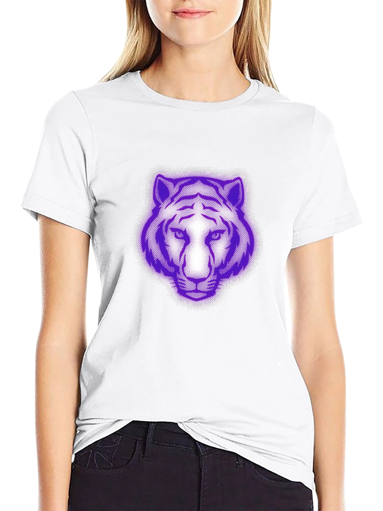 Purple Tiger Graphic Black T-Shirt