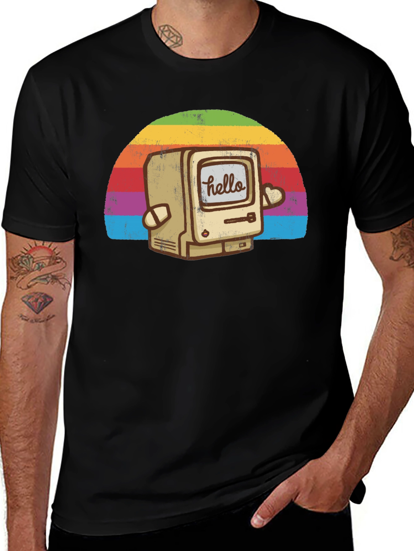 Retro Computer Rainbow T-Shirt - Hello Graphic Tee