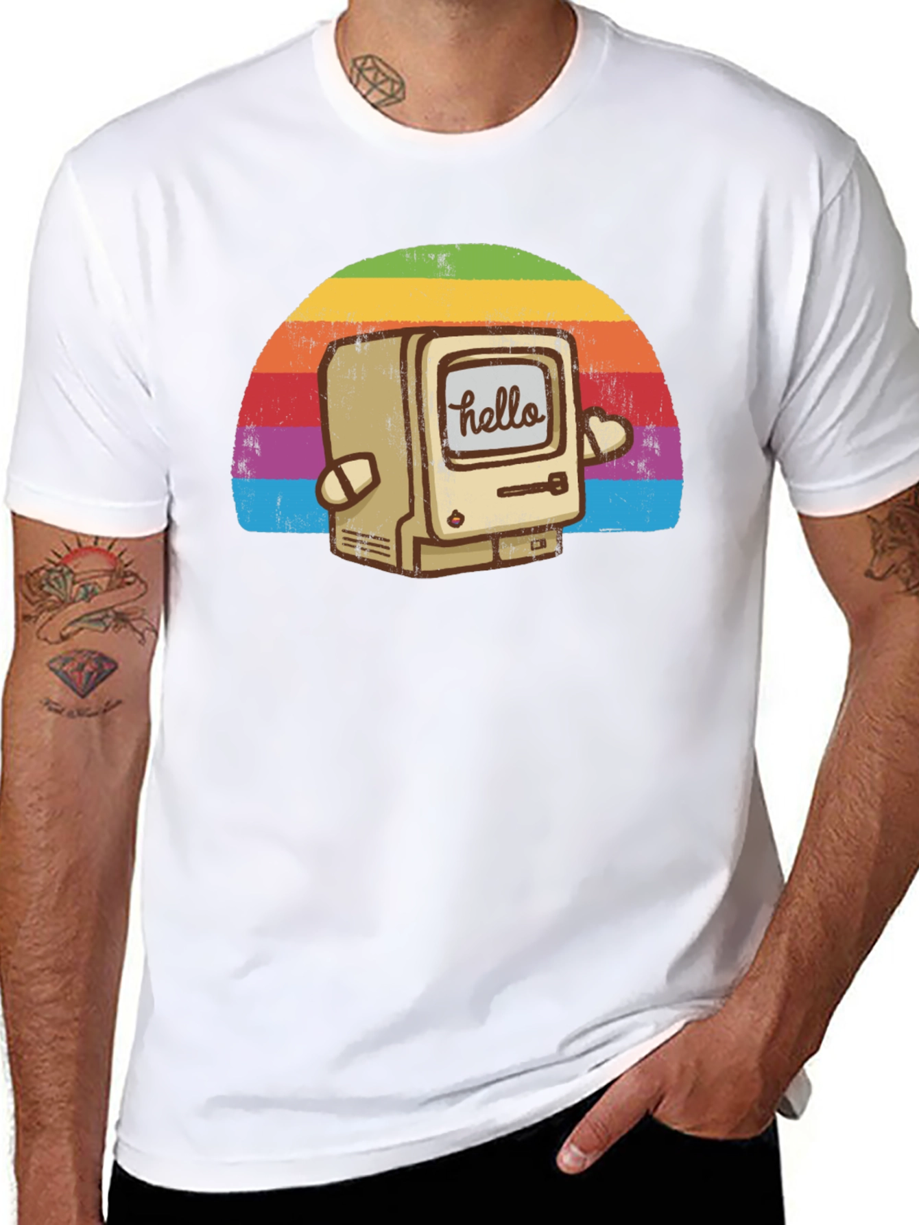 Retro Computer Rainbow T-Shirt - Hello Graphic Tee