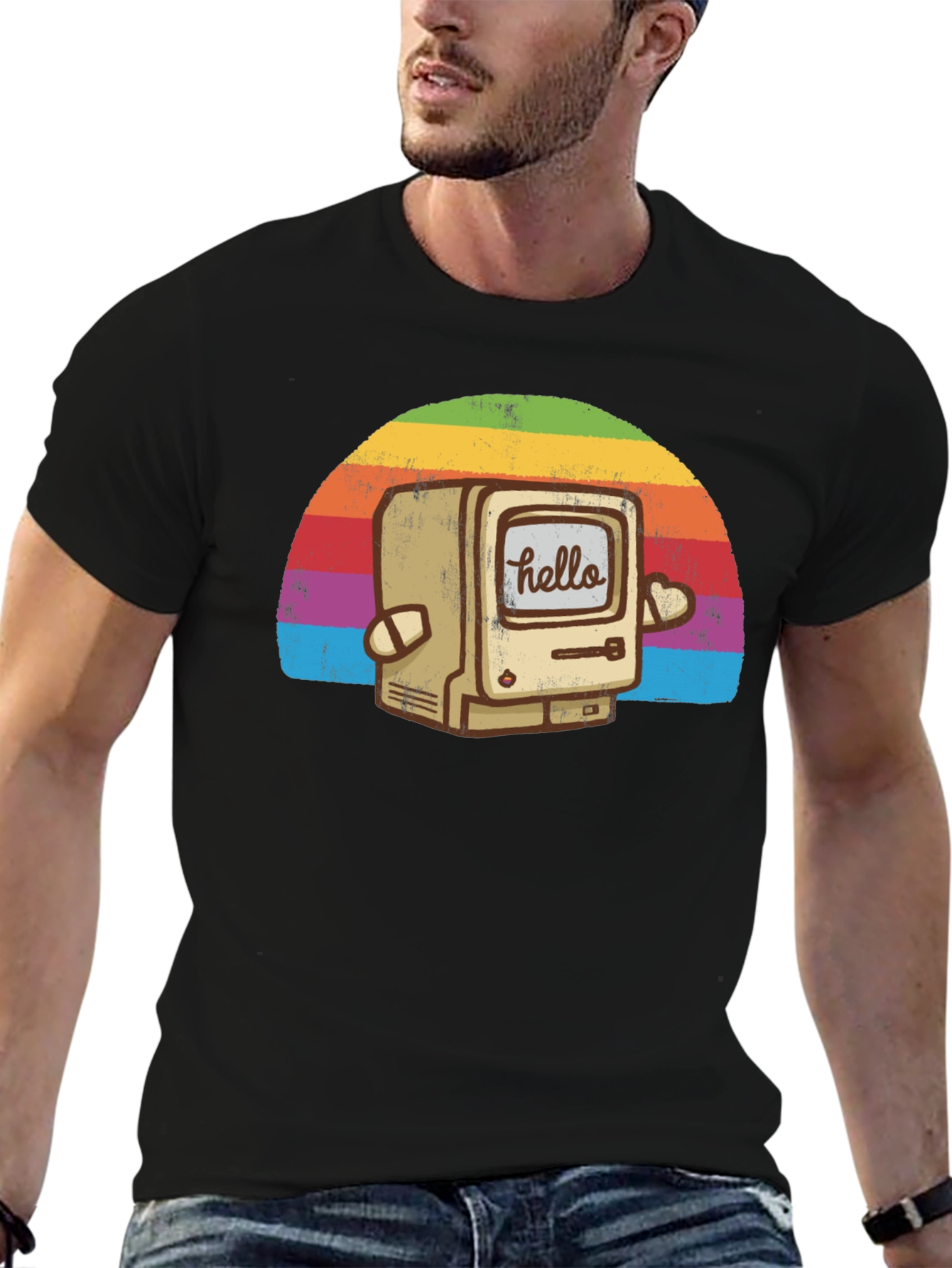 Retro Computer Rainbow T-Shirt - Hello Graphic Tee