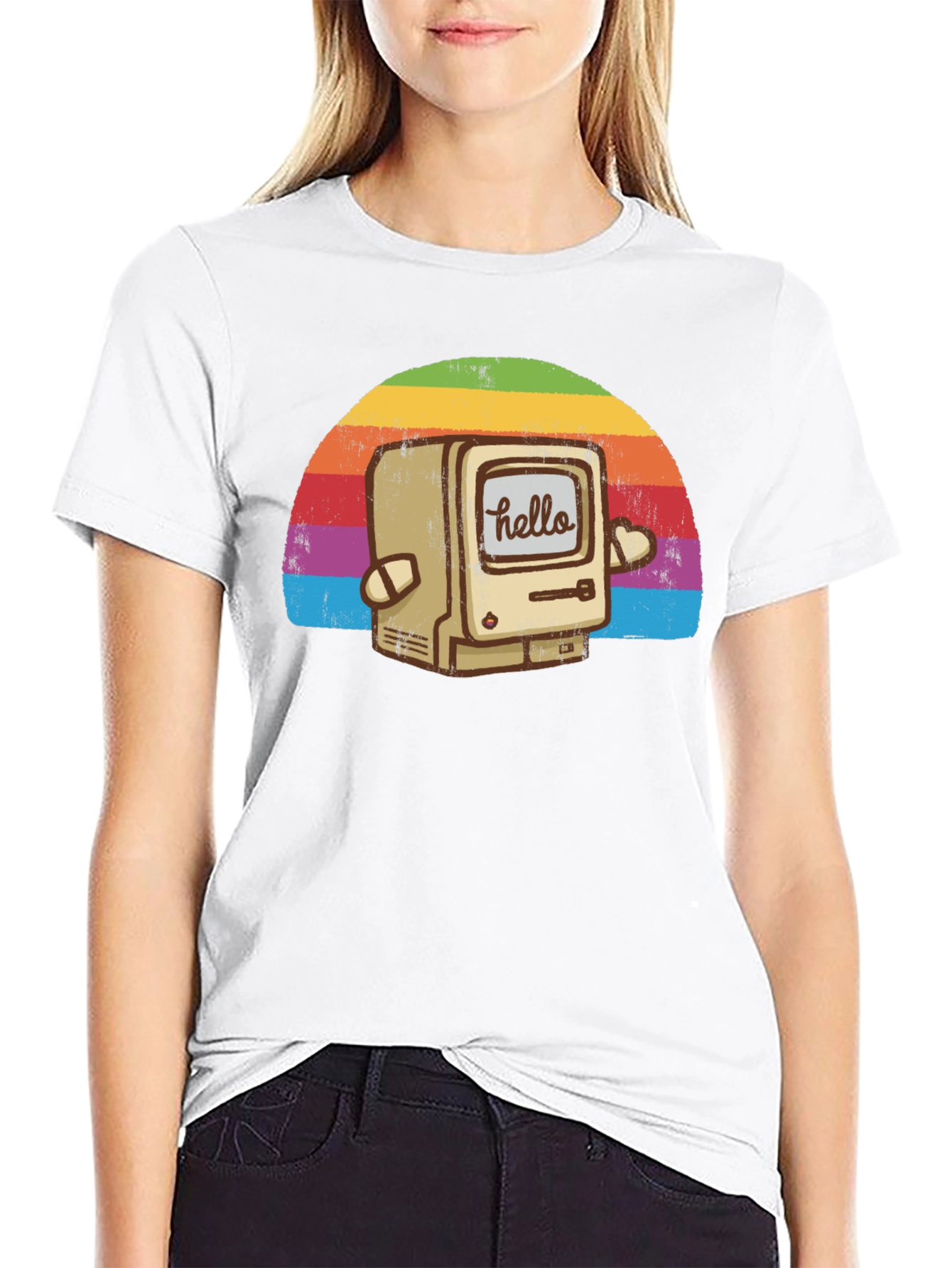 Retro Computer Rainbow T-Shirt - Hello Graphic Tee