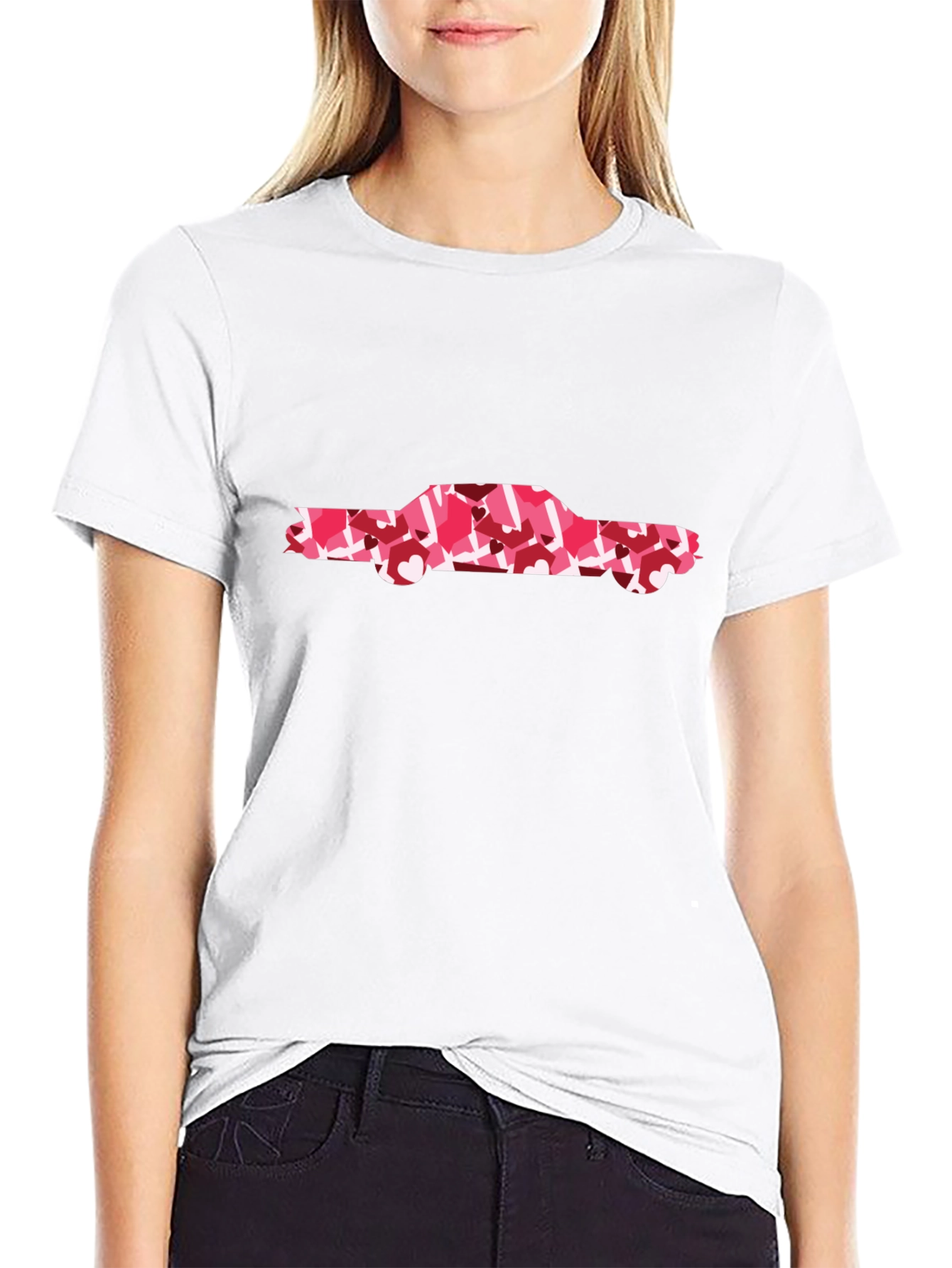 Heart Camo Car Graphic T-Shirt - Stylish Black Tee