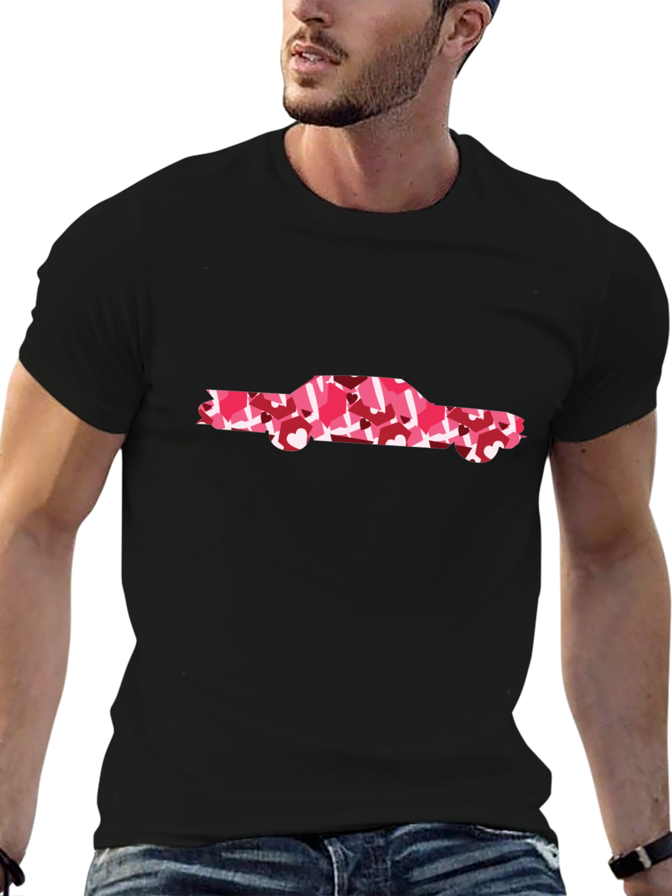 Heart Camo Car Graphic T-Shirt - Stylish Black Tee