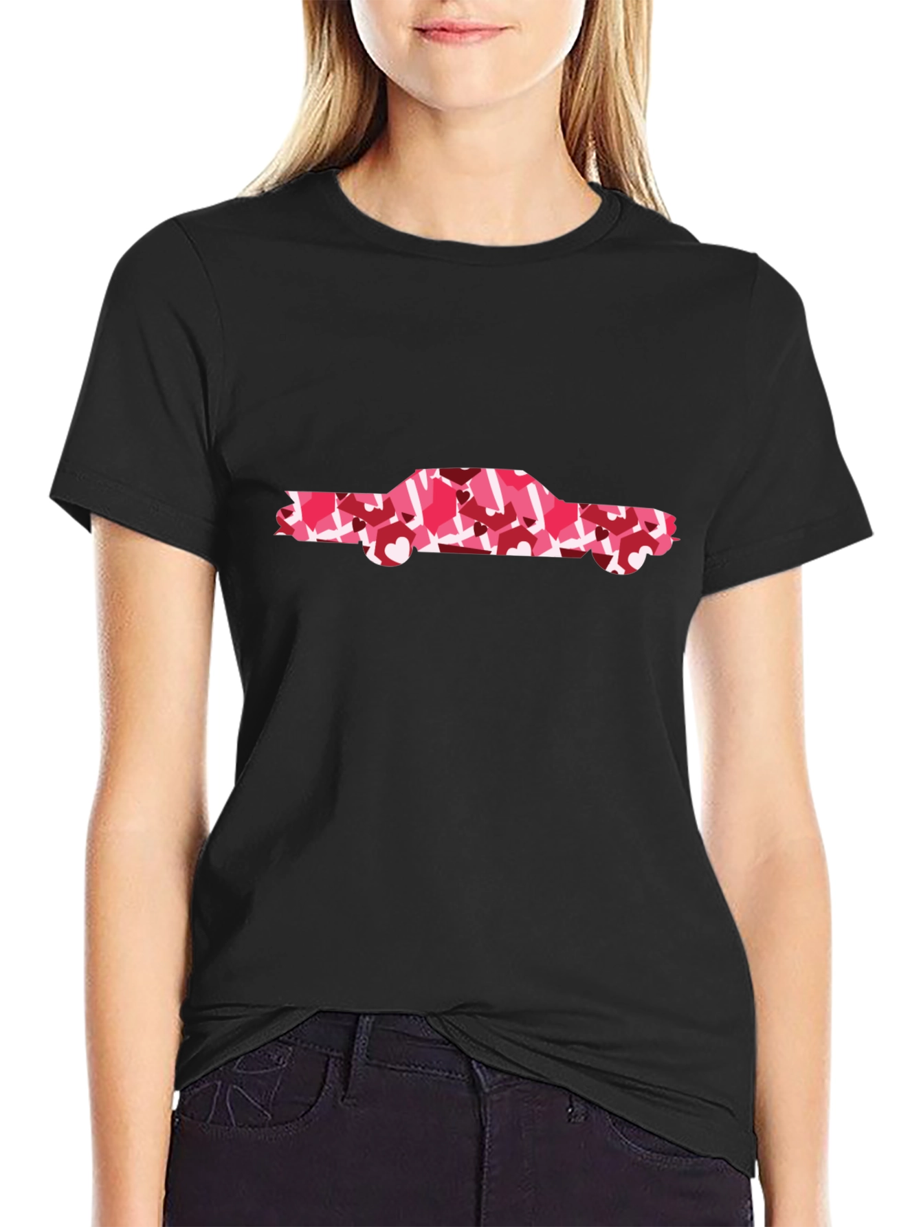 Heart Camo Car Graphic T-Shirt - Stylish Black Tee