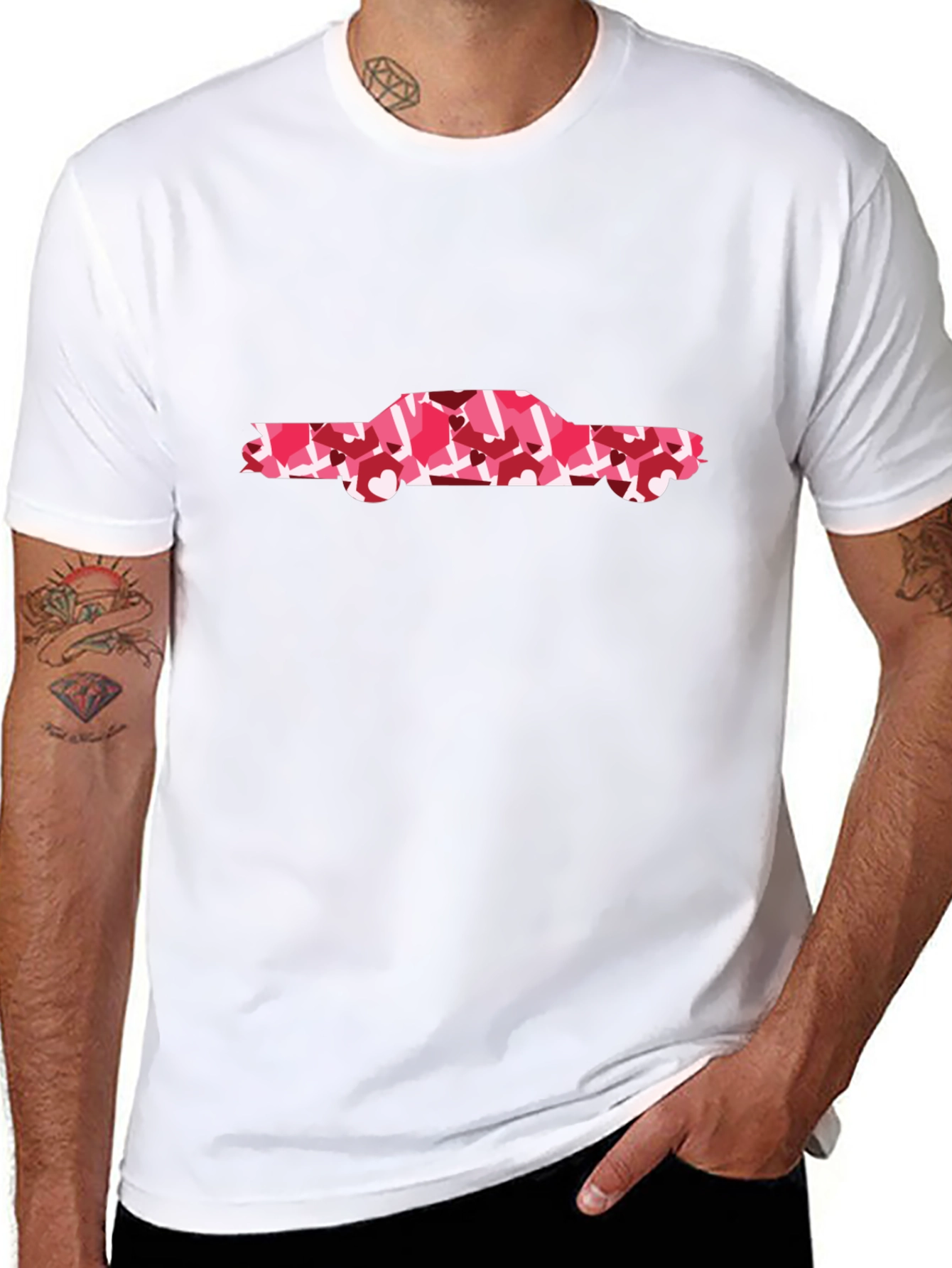 Heart Camo Car Graphic T-Shirt - Stylish Black Tee