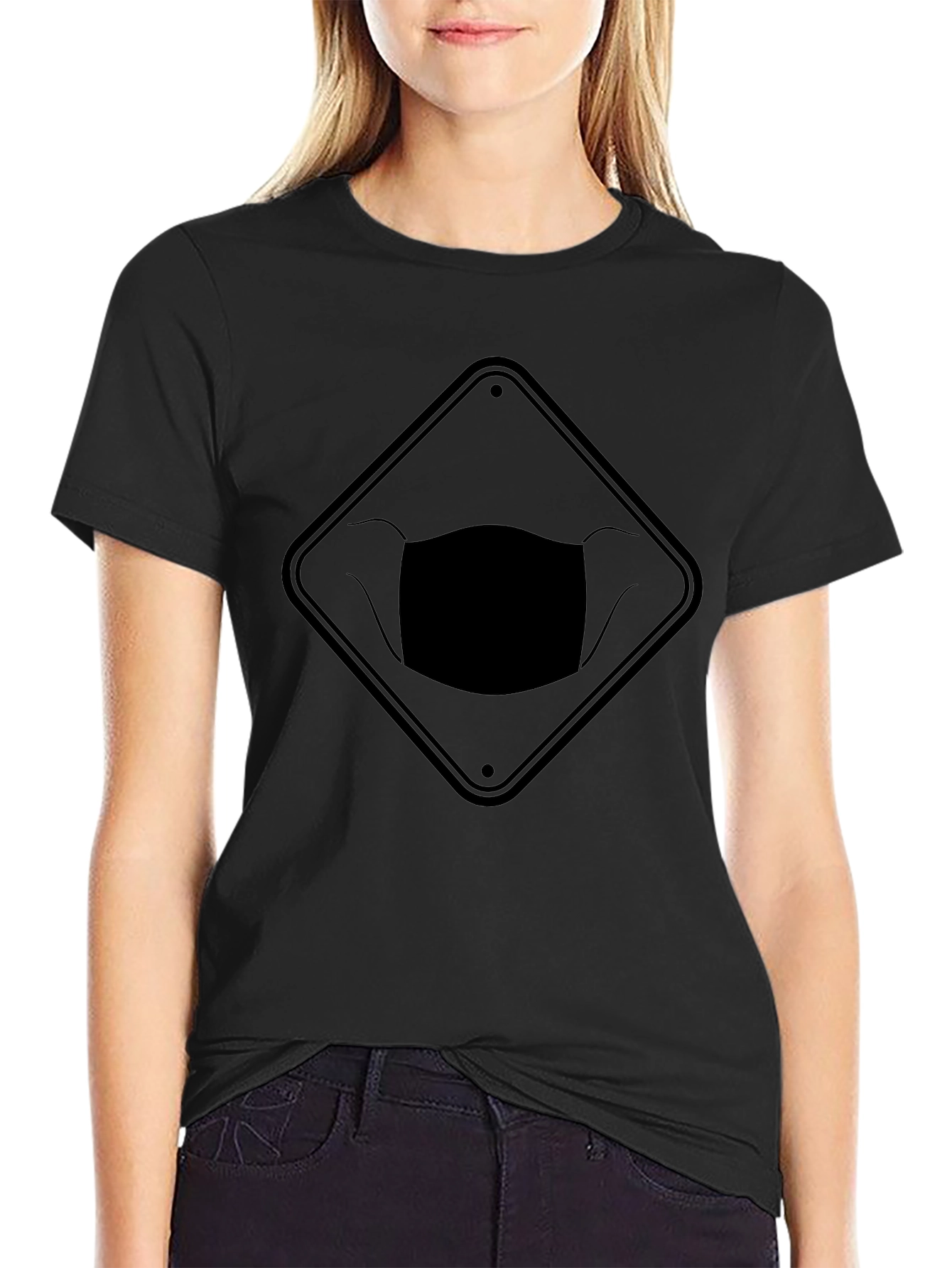 Face Mask Warning Sign Graphic Tee - Black