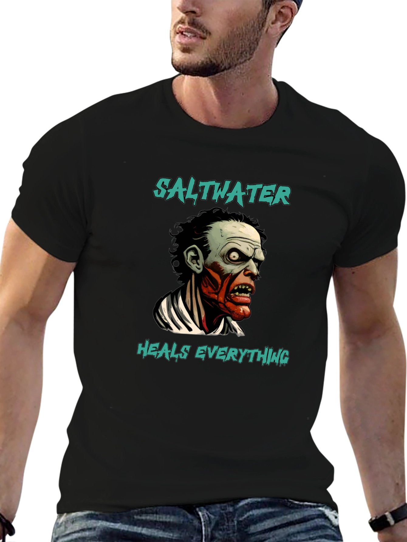 Saltwater Heals Everything Zombie Graphic T-Shirt