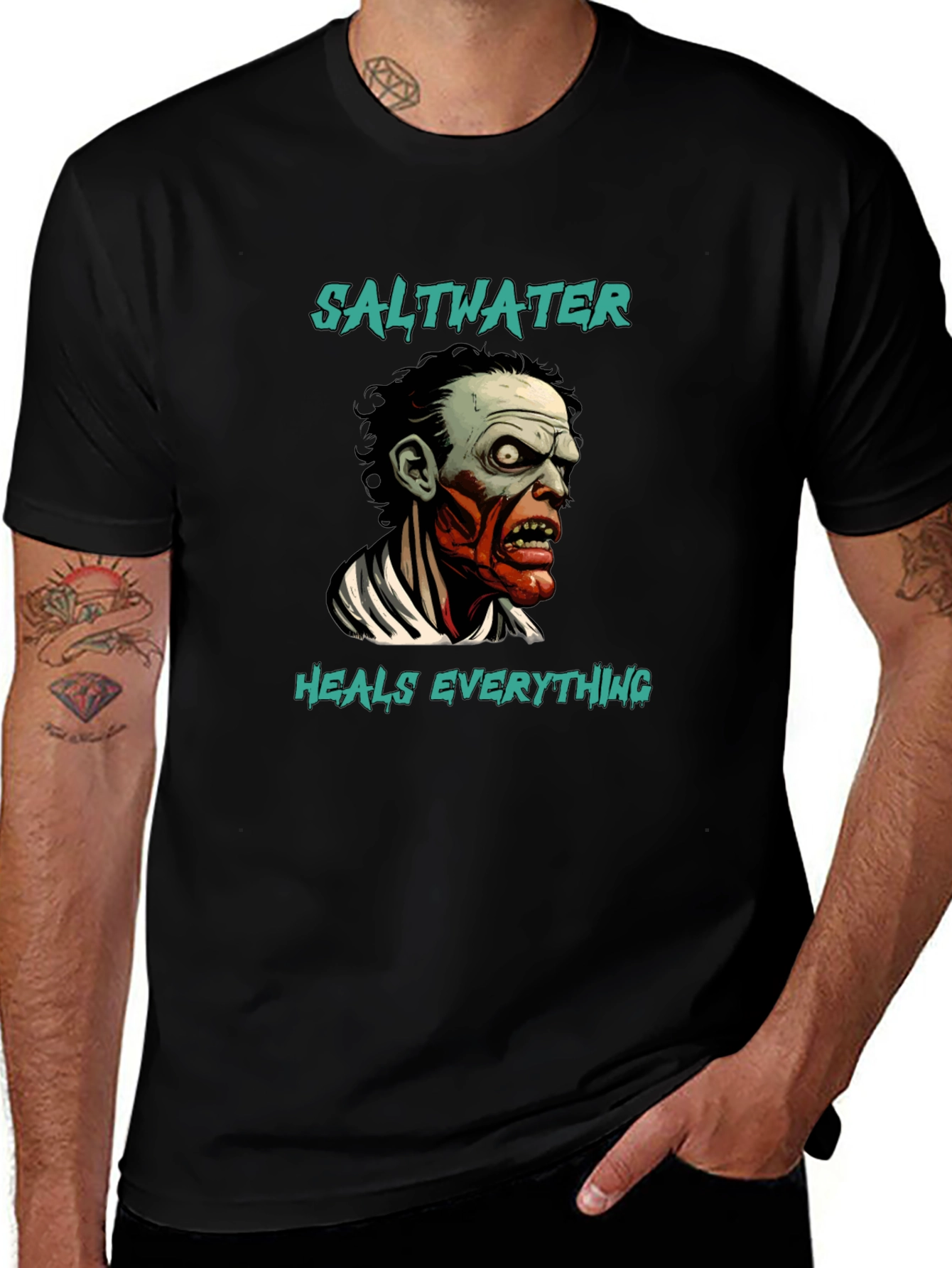 Saltwater Heals Everything Zombie Graphic T-Shirt
