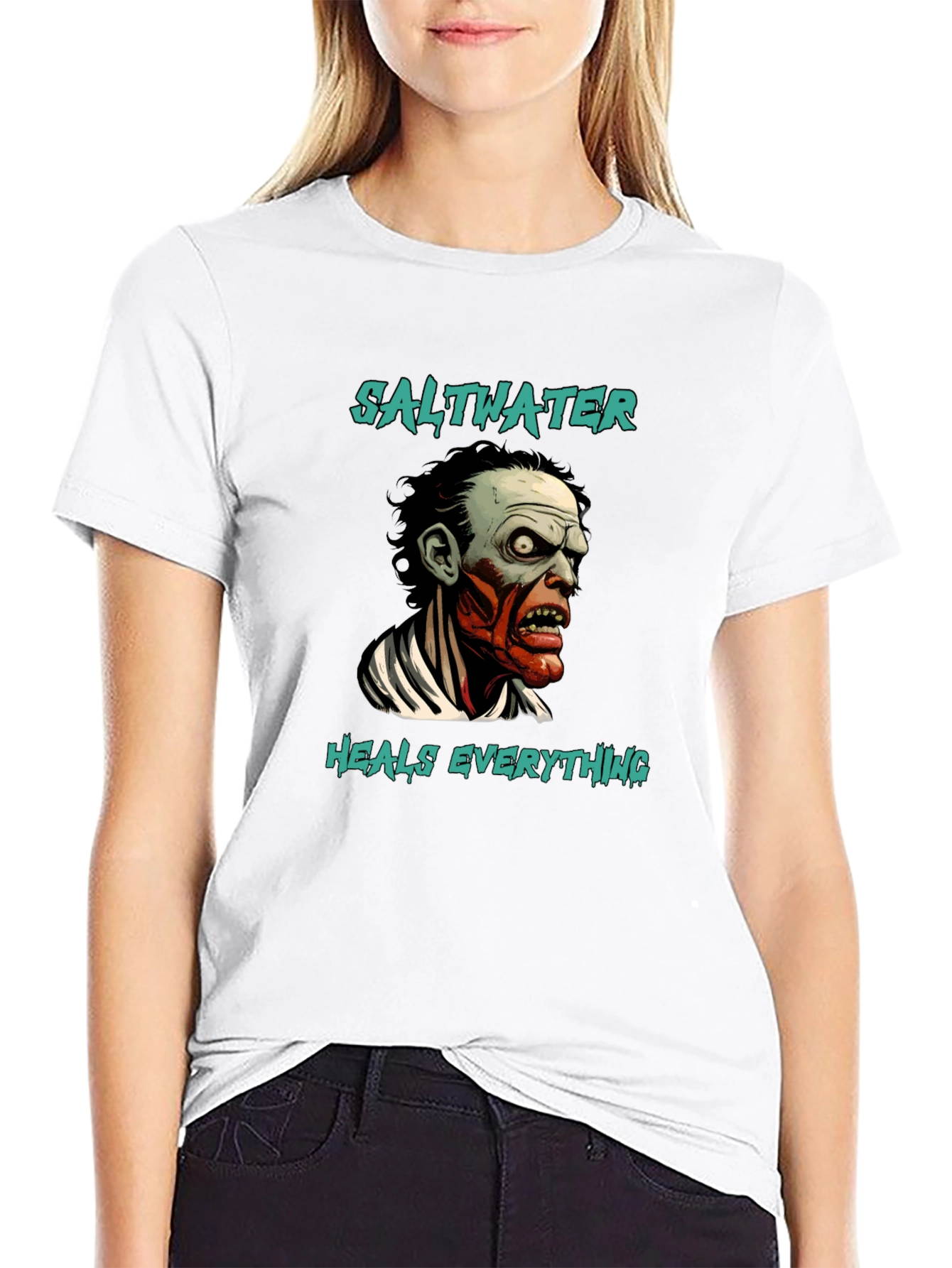 Saltwater Heals Everything Zombie Graphic T-Shirt