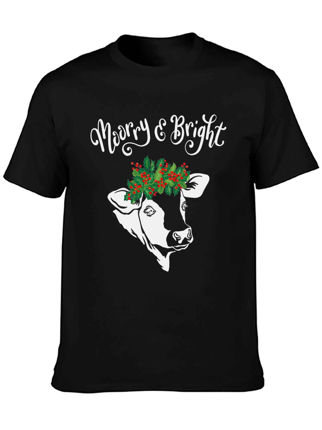 Merry & Bright Cow Christmas Graphic Tee