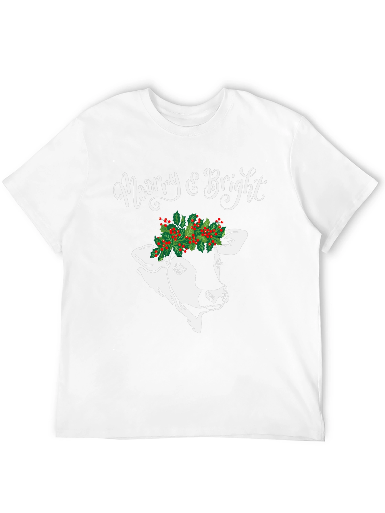 Merry & Bright Cow Christmas Graphic Tee