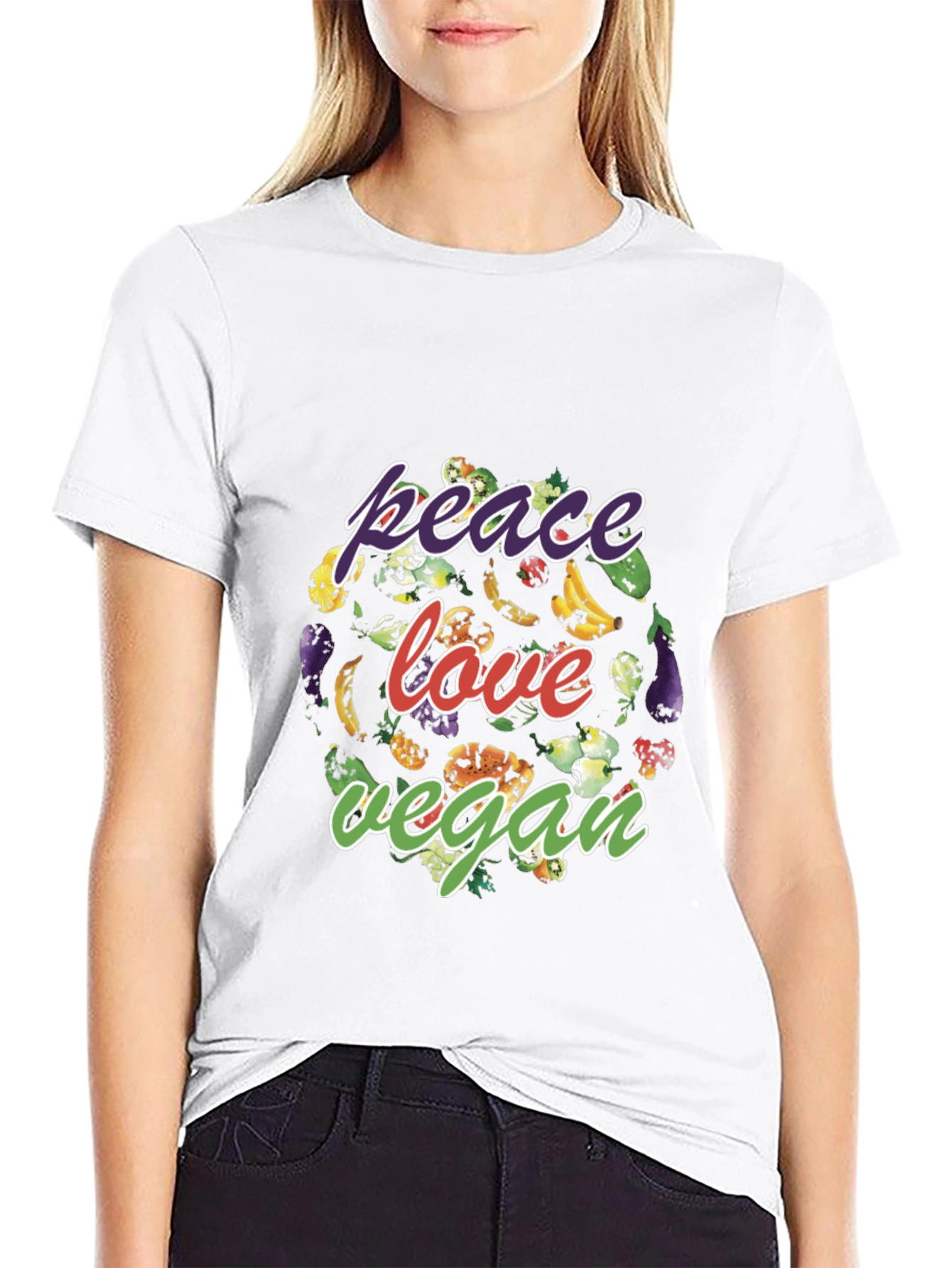 Peace Love Vegan T-Shirt - Black Cotton Blend