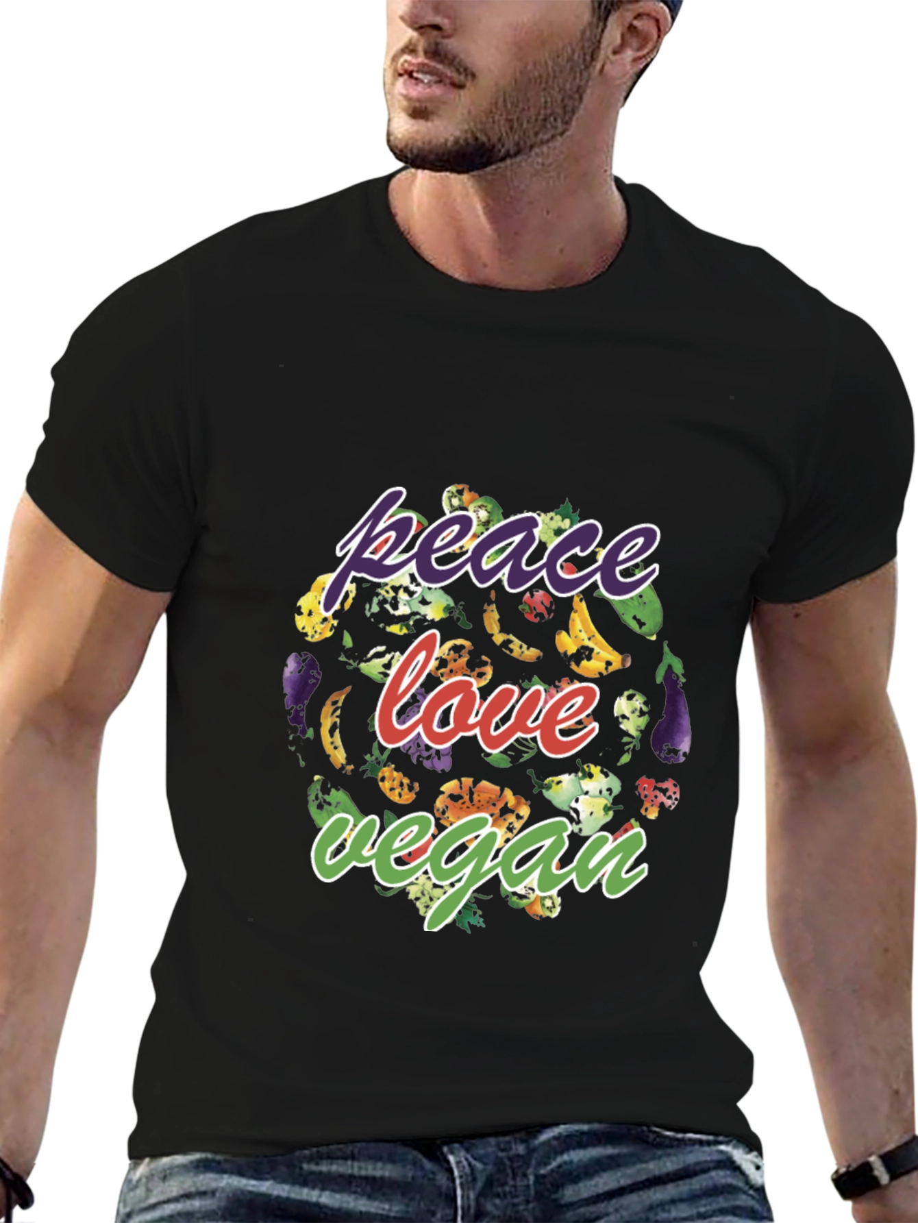 Peace Love Vegan T-Shirt - Black Cotton Blend