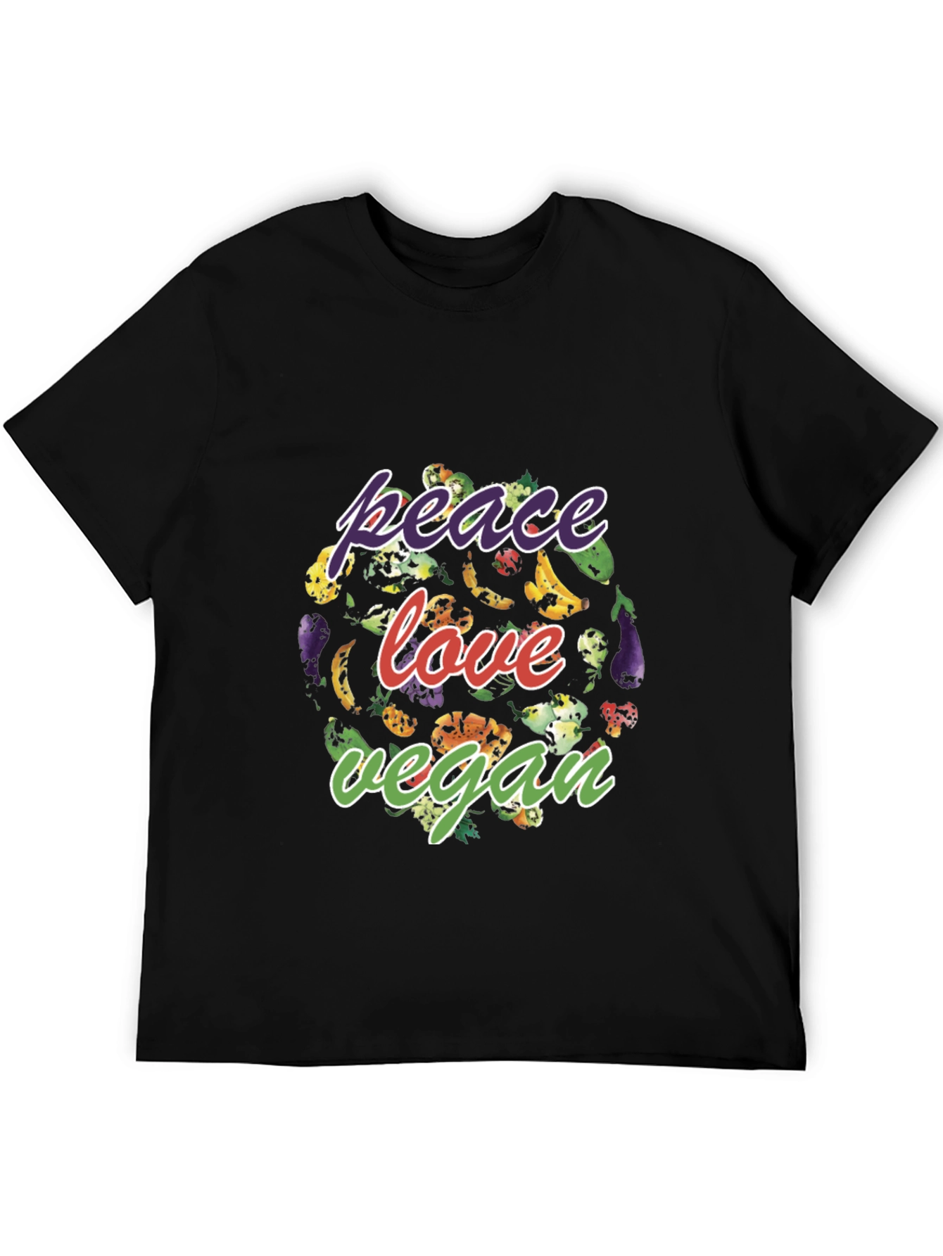 Peace Love Vegan T-Shirt - Black Cotton Blend