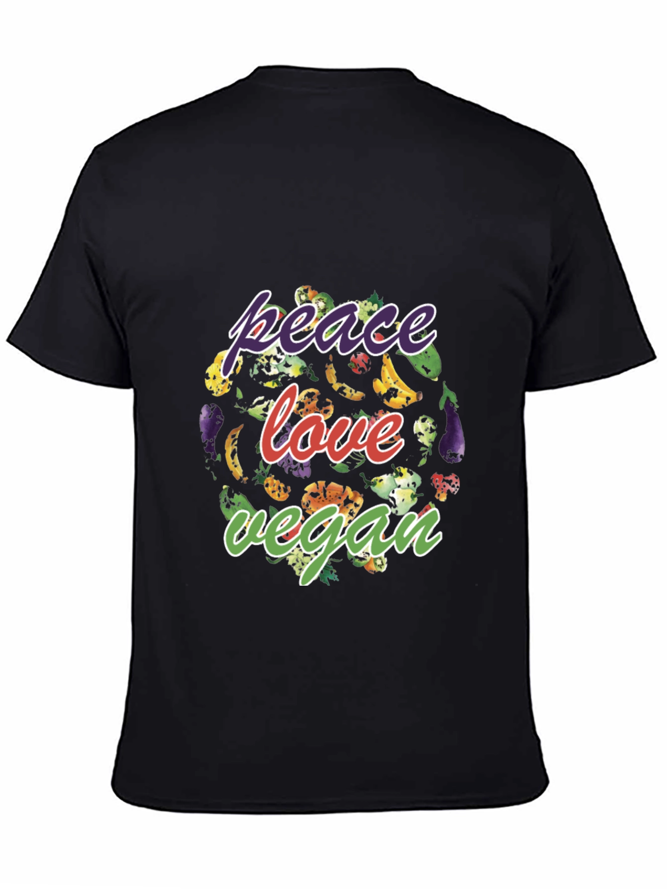 Peace Love Vegan T-Shirt - Black Cotton Blend