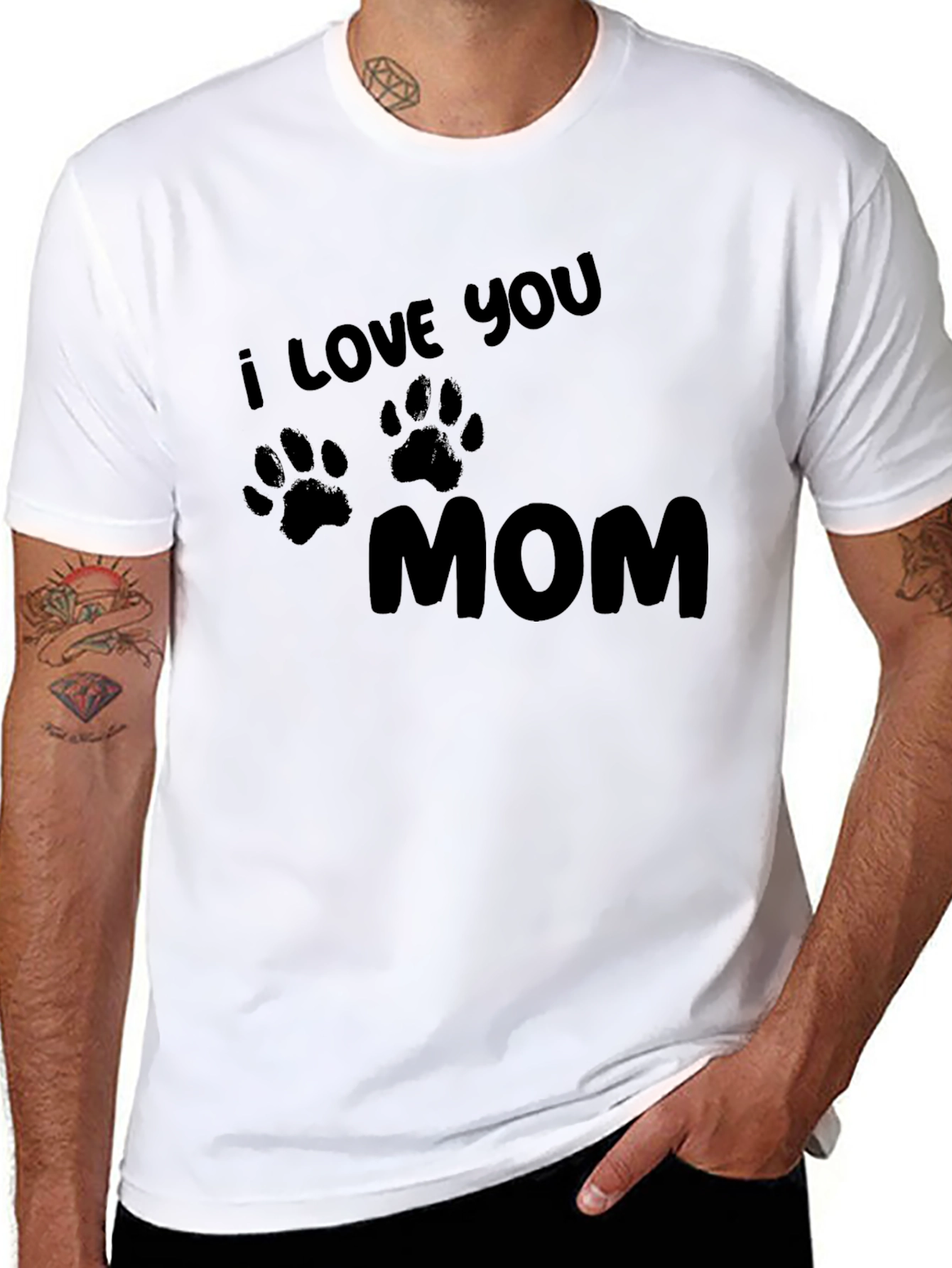 I Love You Mom T-Shirt - Paw Print Design