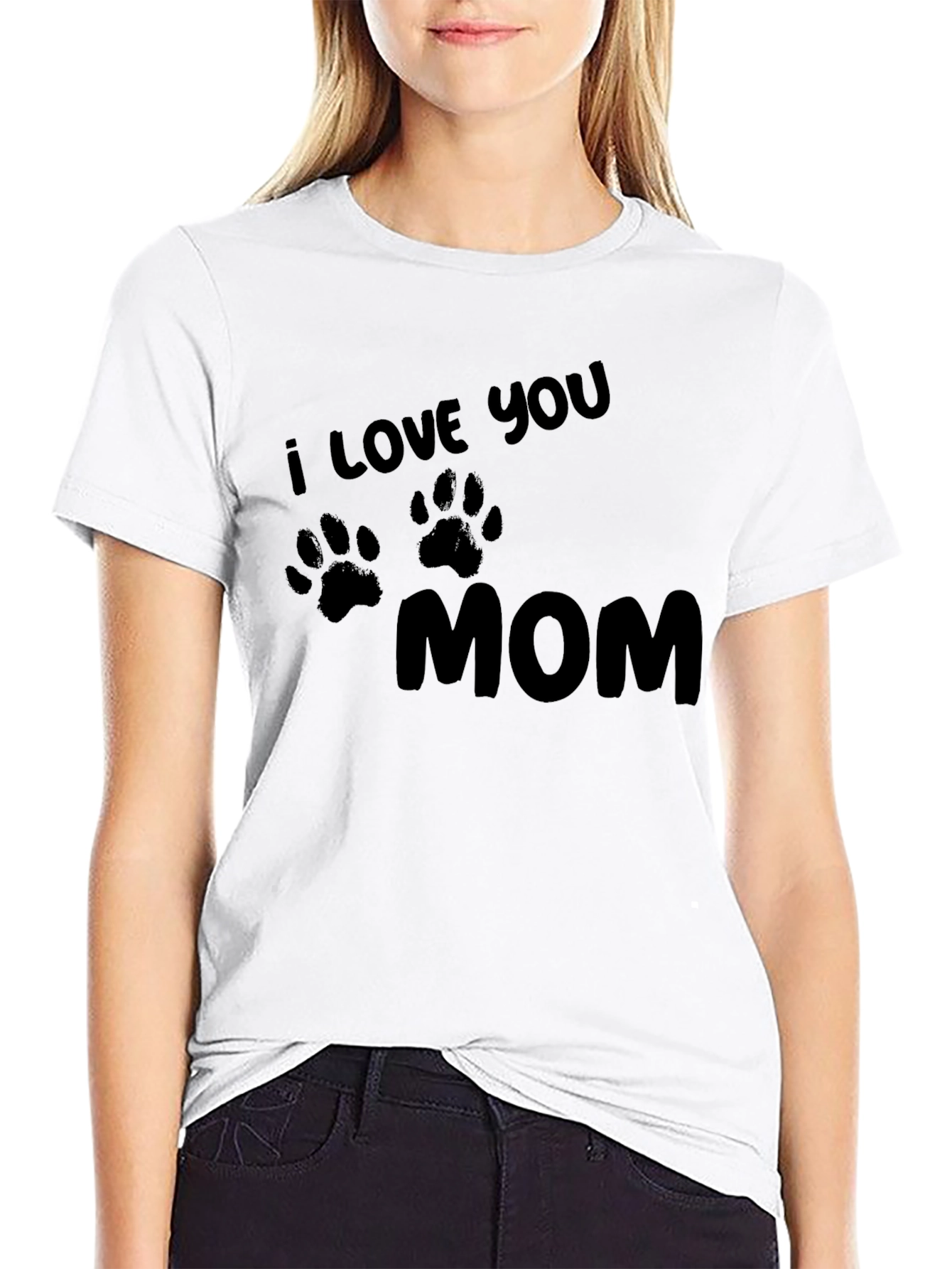 I Love You Mom T-Shirt - Paw Print Design