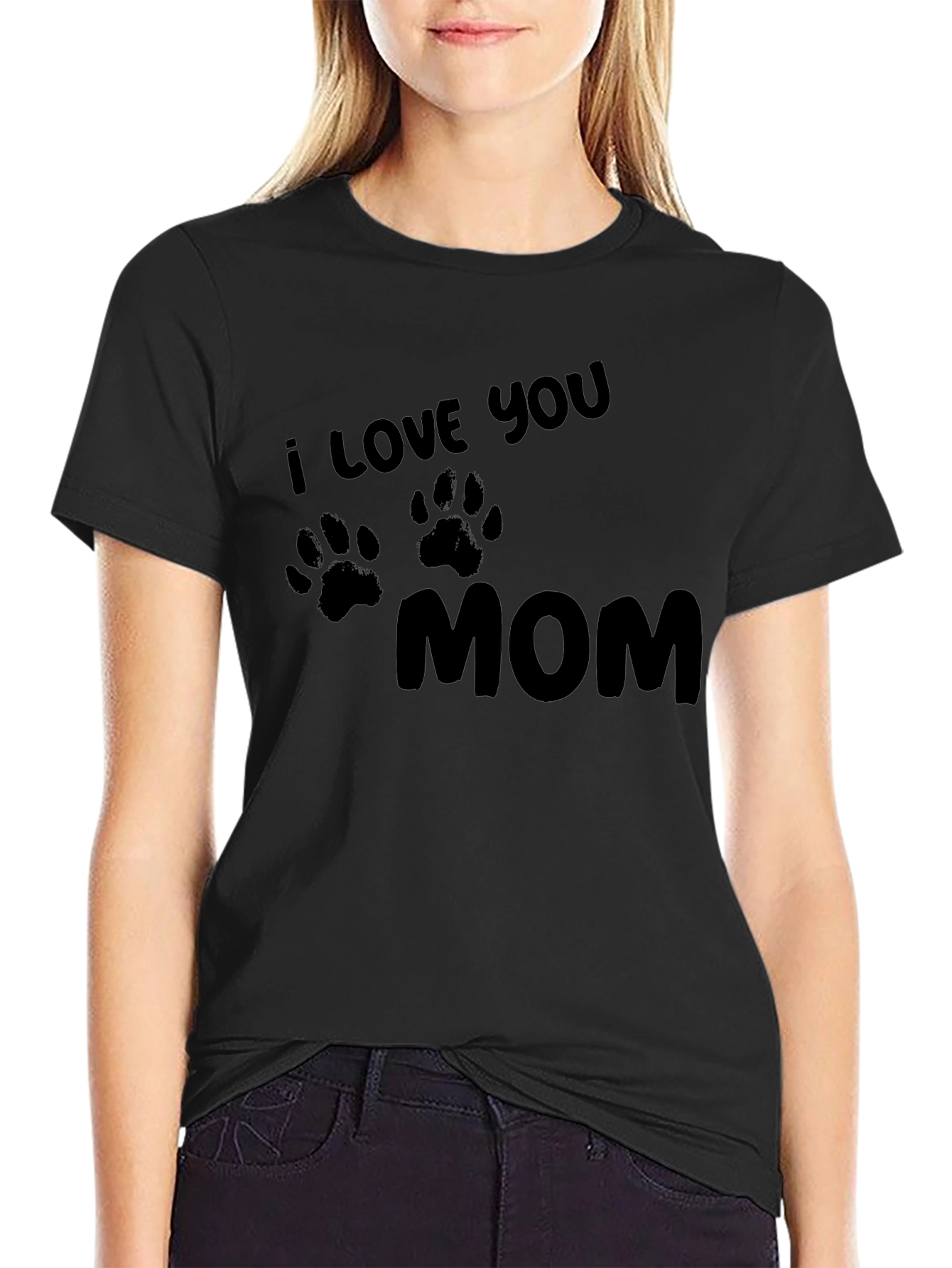 I Love You Mom T-Shirt - Paw Print Design