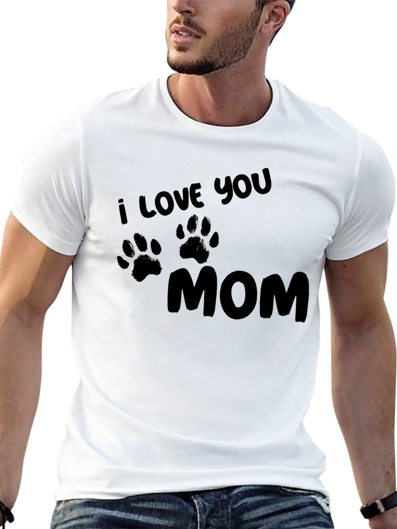 I Love You Mom T-Shirt - Paw Print Design