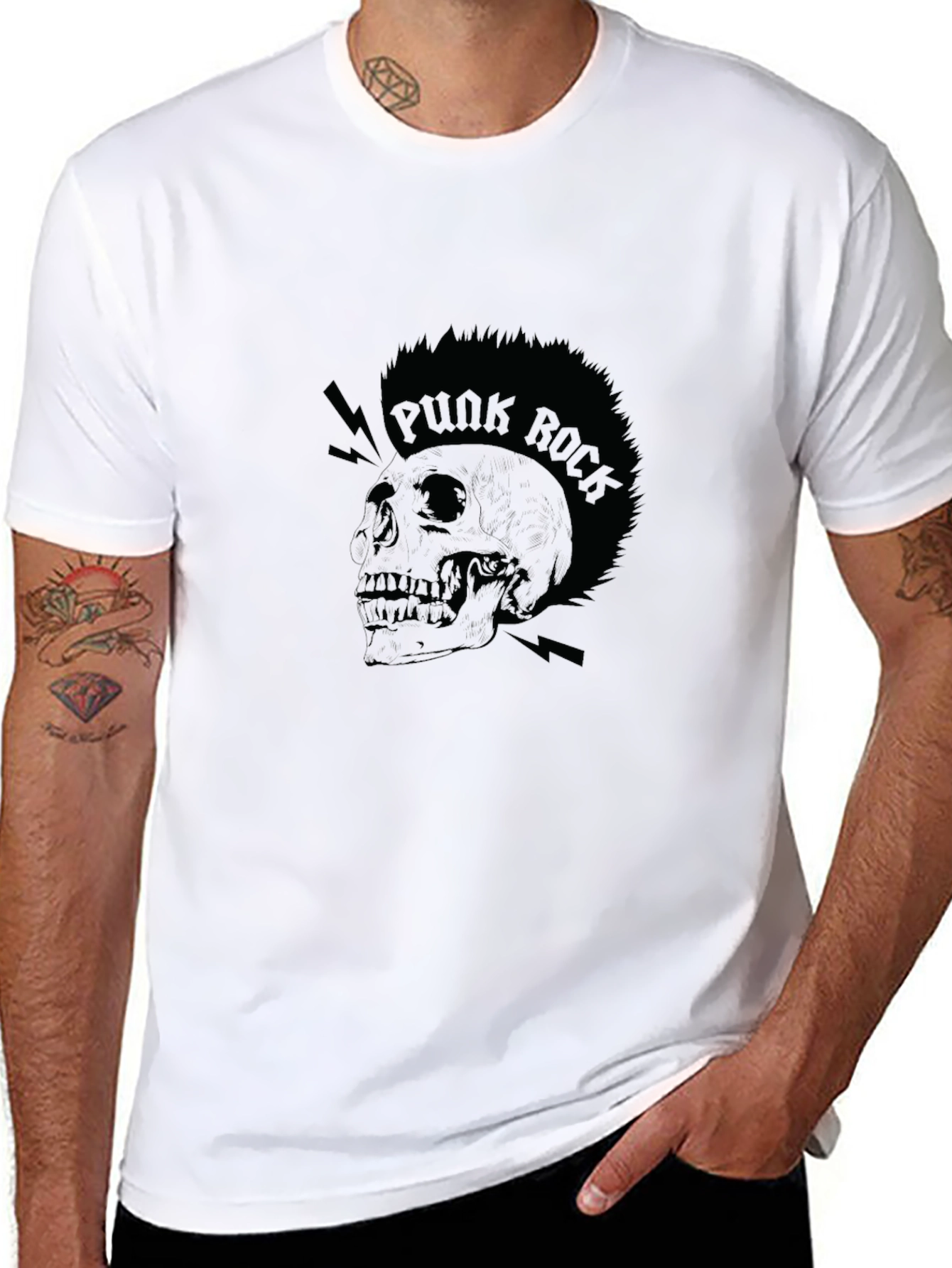 Punk Rock Skull Graphic Tee - Black Cotton T-Shirt